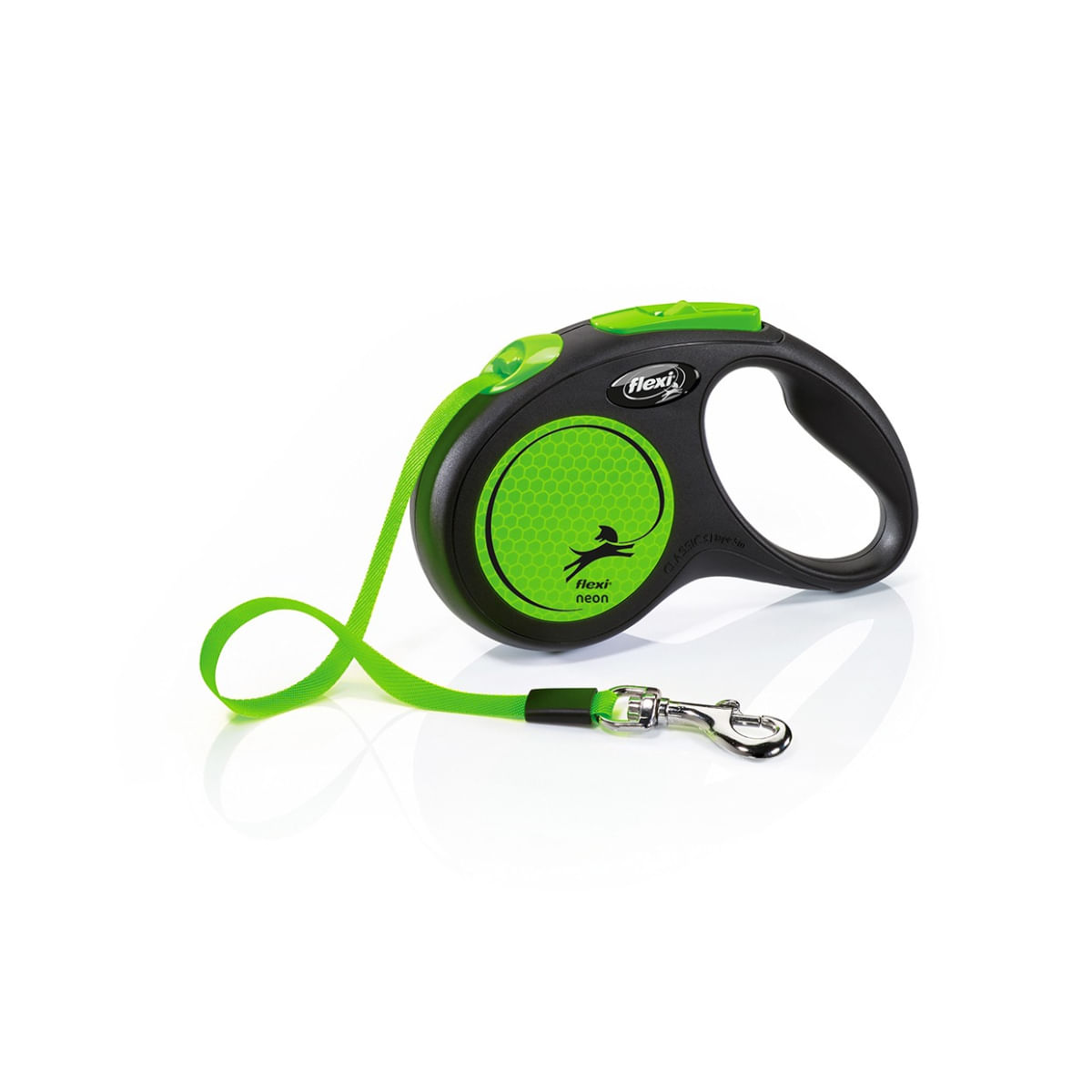 FLEXI Neon, lesă bandă retractabilă câini, reflectorizant, nylon, verde, S(15kg, 5m) - poza 2
