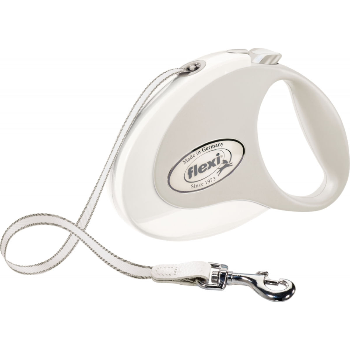 FLEXI Style, lesă retractabilă câini, nylon, alb, M(25kg, 5m) - poza 1