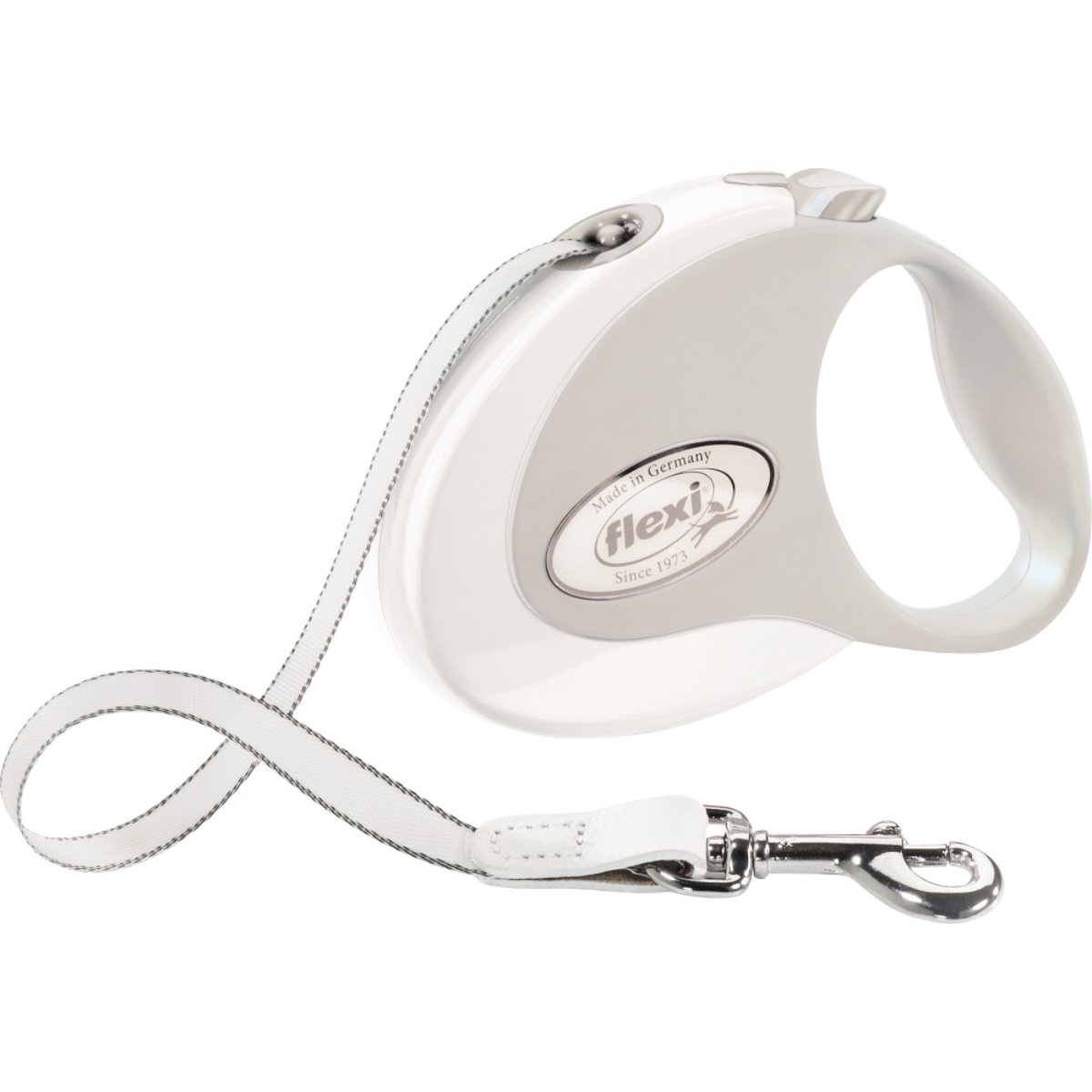 FLEXI Style, lesă retractabilă câini, nylon, alb, S(12kg, 3m)