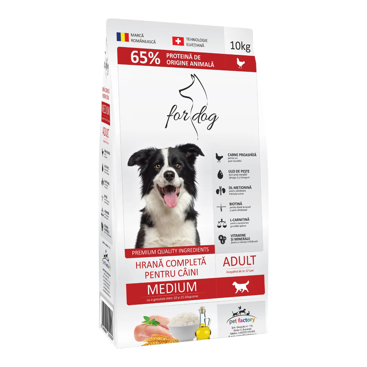 FOR DOG Adult Medium, M, Pasăre, hrană uscată câini, 10kg - poza 1