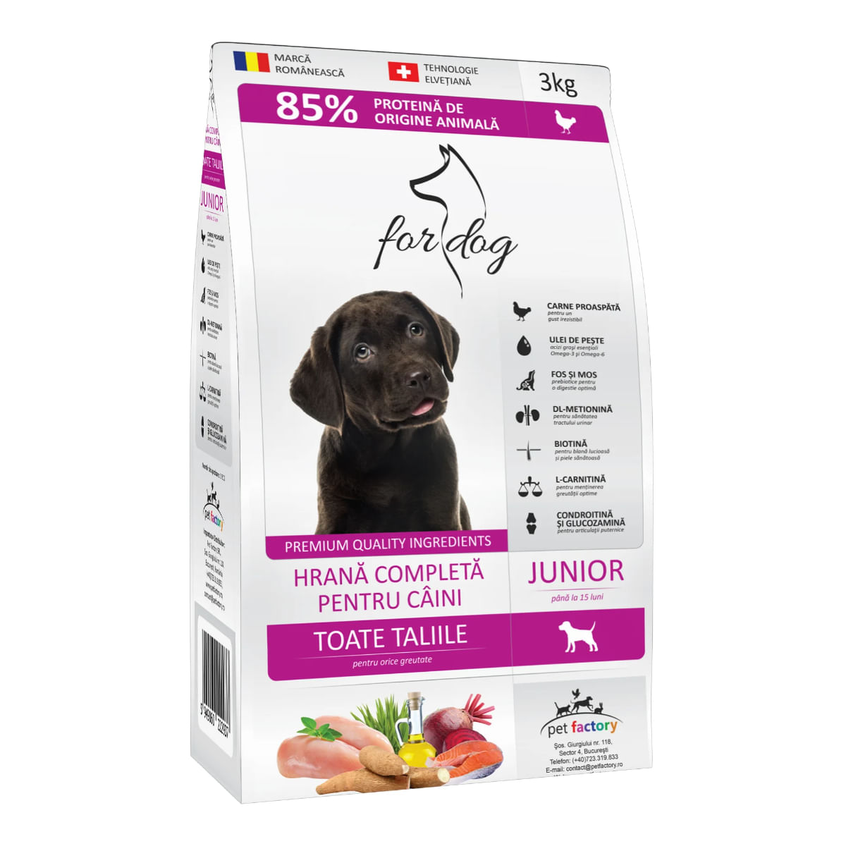 FOR DOG Junior, XS-XL, Pasăre, hrană uscată câini junior, 3kg - poza 2