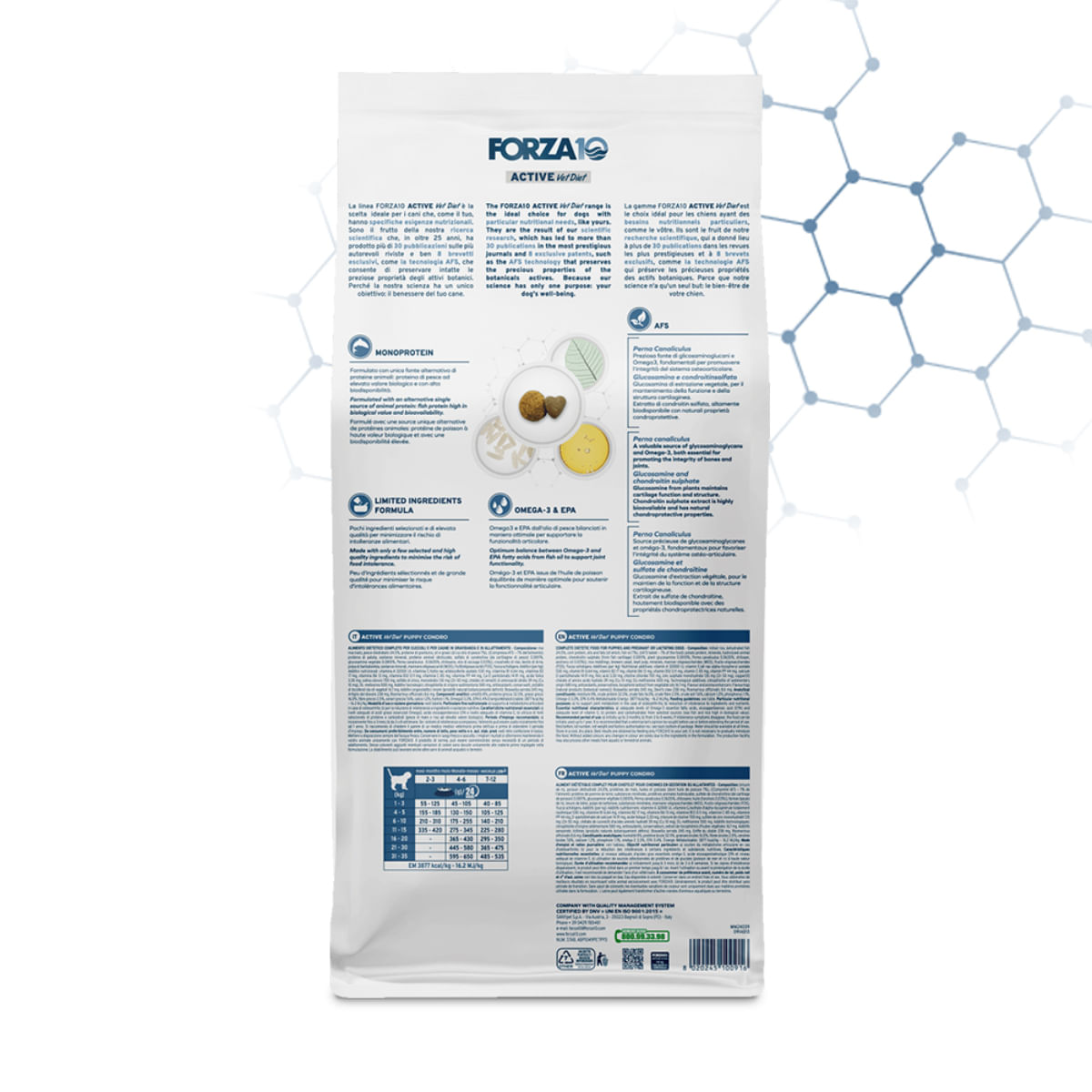 FORZA10 Active VetDiet Chondro Puppy, XS-XL, Pește, dietă veterinară, hrană uscată monoproteică câini junior, sistem articular, 10kg - poza 3