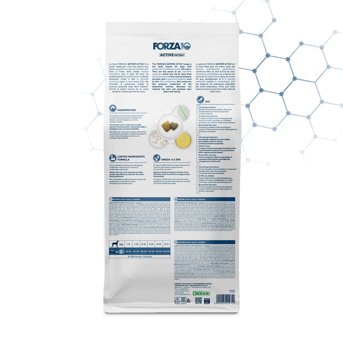 FORZA10 Active VetDiet Chondro, XS-XL, Pește, dietă veterinară, hrană uscată monoproteică câini, sistem articular, 10kg - poza 3