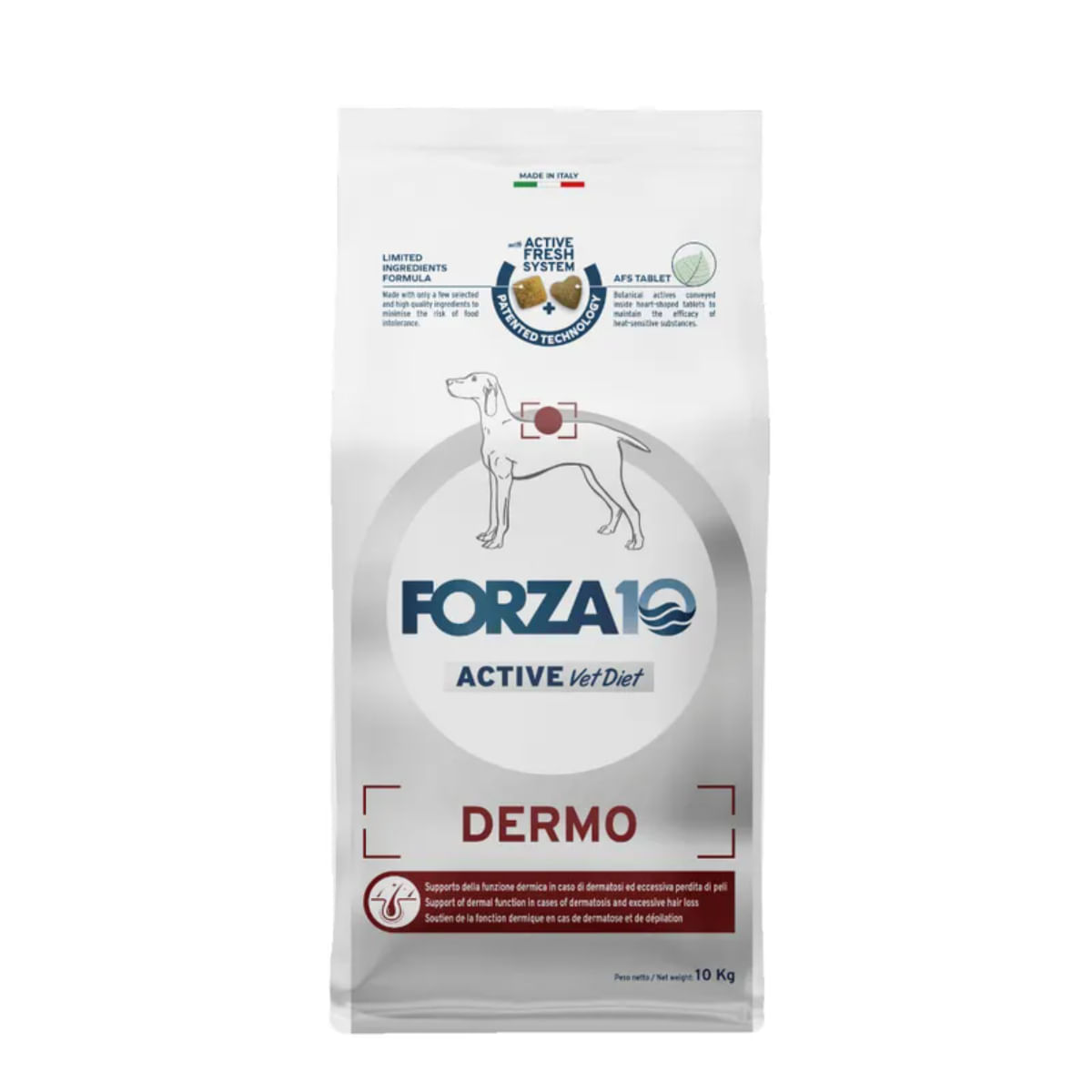FORZA10 Active VetDiet Dermato, XS-XL, Pește, dietă veterinară, hrană uscată monoproteică câini, piele & blană, 10kg - poza 2
