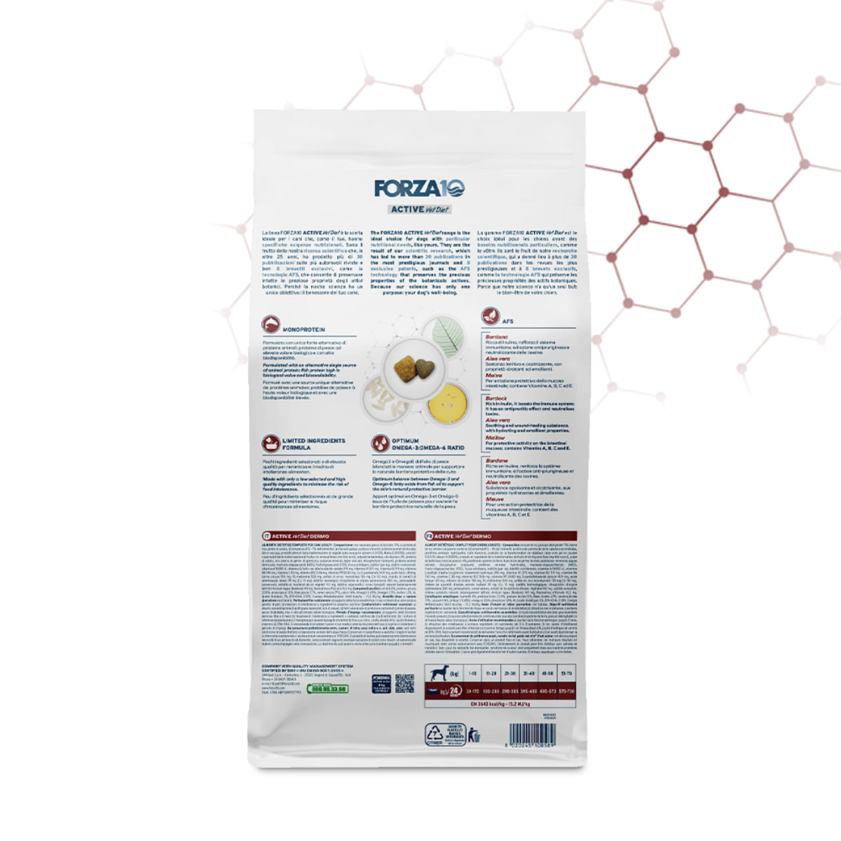 FORZA10 Active VetDiet Dermato, XS-XL, Pește, dietă veterinară, hrană uscată monoproteică câini, piele & blană, 10kg - poza 3