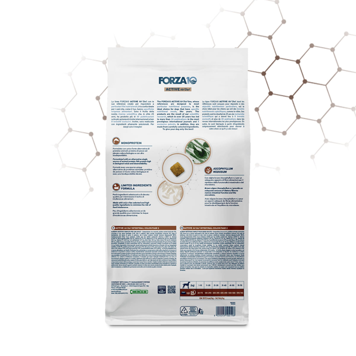 FORZA10 Active VetDiet Intestinal Colon Fase 2, XS-XL, Pește, dietă veterinară, hrană uscată monoproteică câini, sistem digestiv, 10kg - poza 3