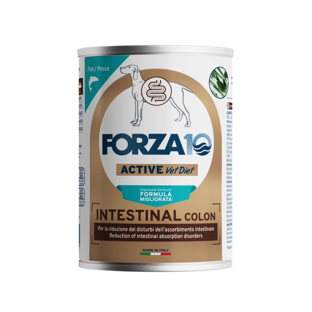 FORZA10 Active VetDiet Intestinal Colon, XS-XL, Pește, dietă veterinară, conservă hrană umedă fără cereale câini, sistem digestiv, (pate), 390g - poza 1