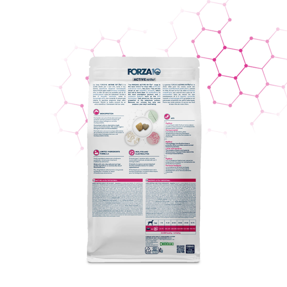 FORZA10 Active VetDiet Intestinal, XS-XL, Pește, dietă veterinară, hrană uscată monoproteică câini, sistem digestiv, 10kg - poza 3