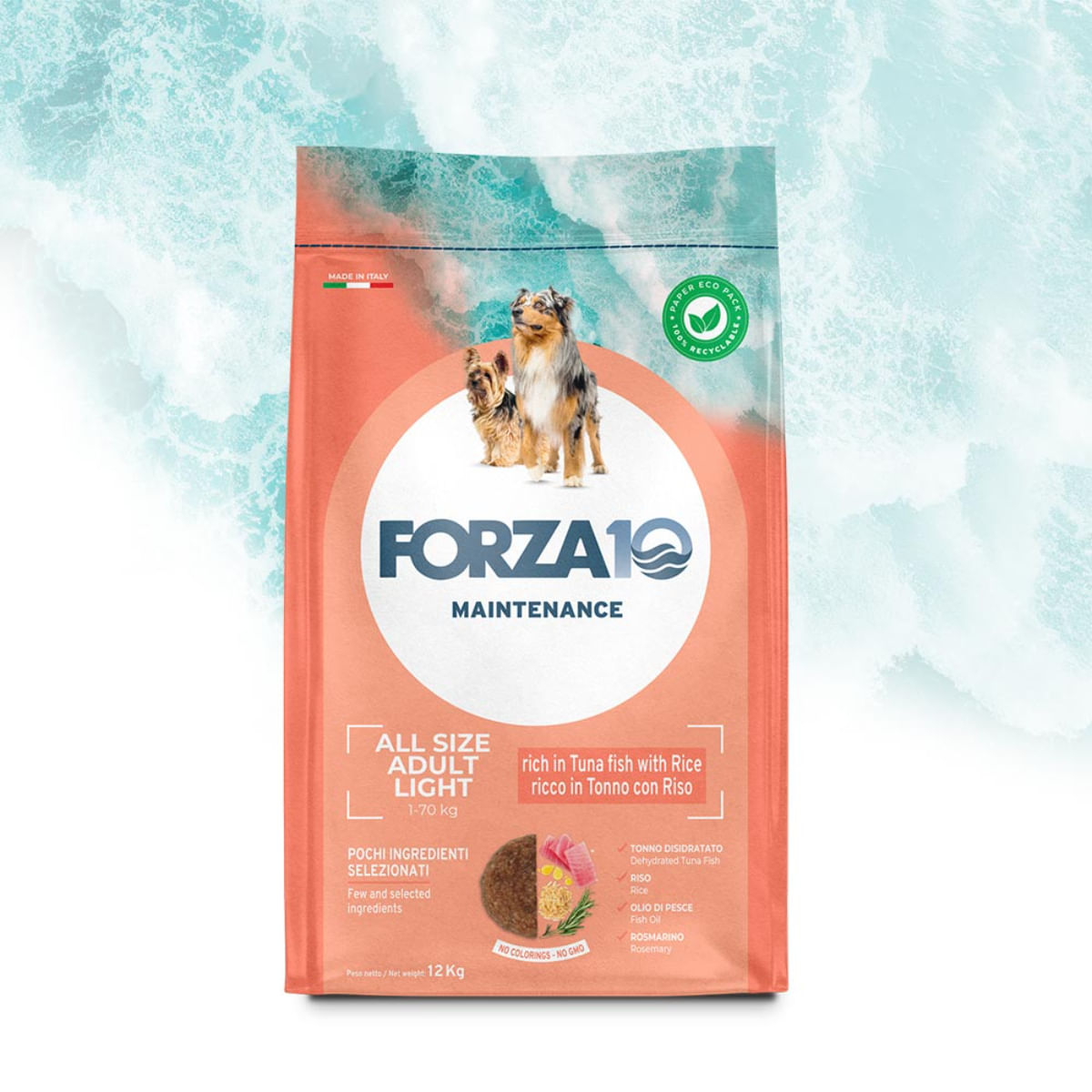 FORZA10 Maintenance Light XS-XL, Ton și Orez, hrană uscată câini, obezitate, 12kg - poza 1
