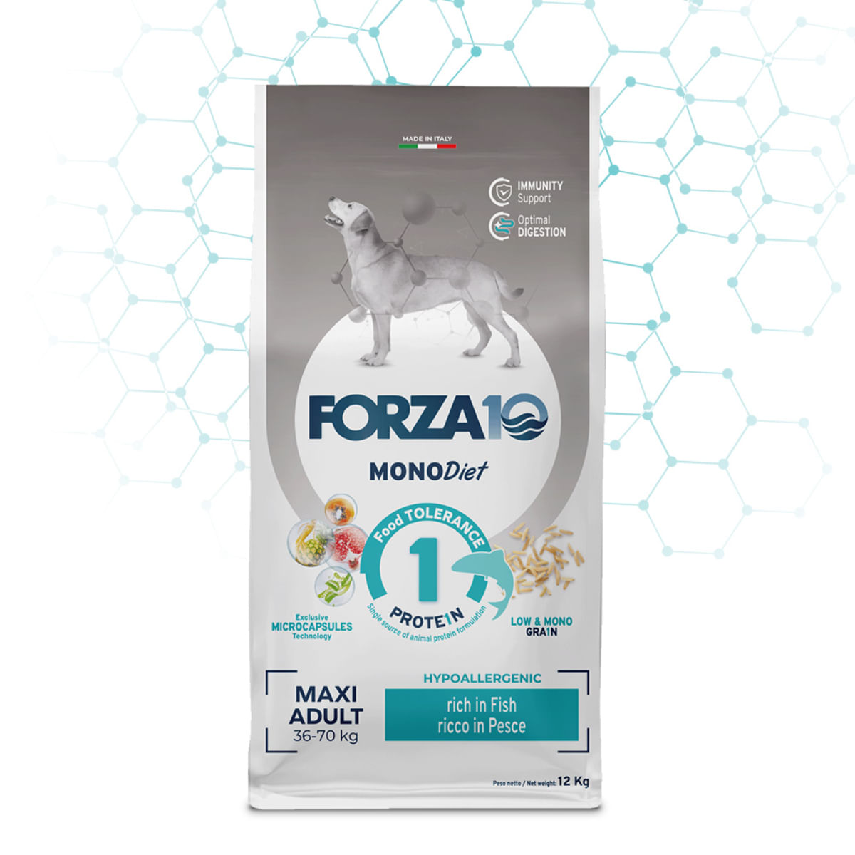 FORZA10 Monodiet Maxi Adult, L-XL, Pește, dietă veterinară, hrană uscată monoproteică câini, alergii, 12kg - poza 1