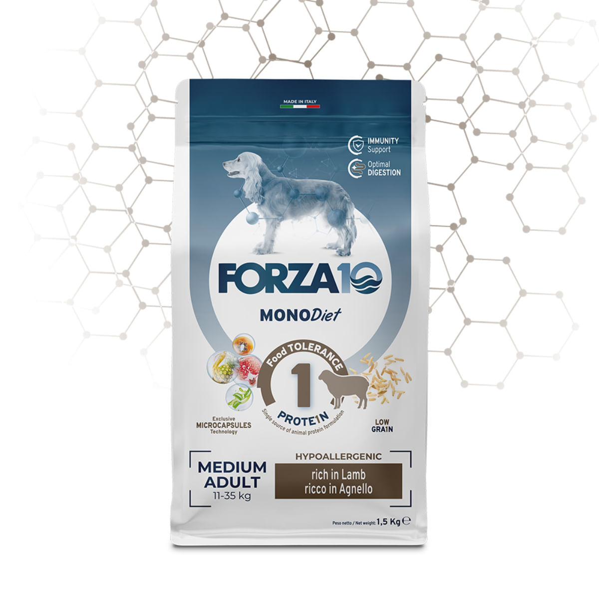 FORZA10 Monodiet Medium Adult, M, Miel, dietă veterinară, hrană uscată monoproteică câini, alergii, 12kg - poza 2