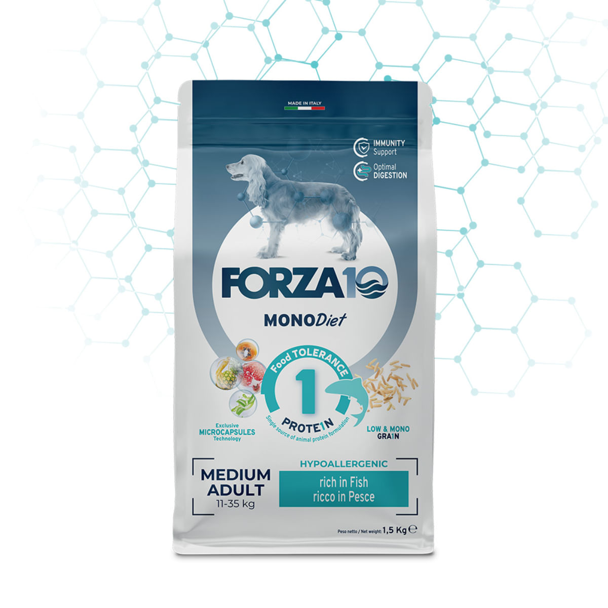 FORZA10 Monodiet Medium Adult, M, Pește, dietă veterinară, hrană uscată monoproteică câini, alergii, 12kg - poza 1