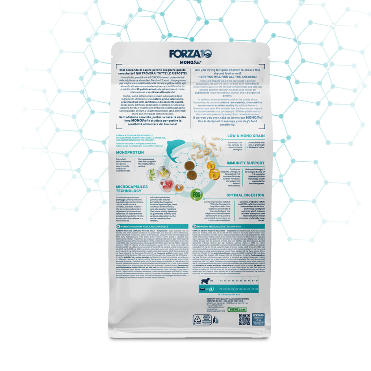 FORZA10 Monodiet Medium Adult, M, Pește, dietă veterinară, hrană uscată monoproteică câini, alergii, 12kg - poza 3