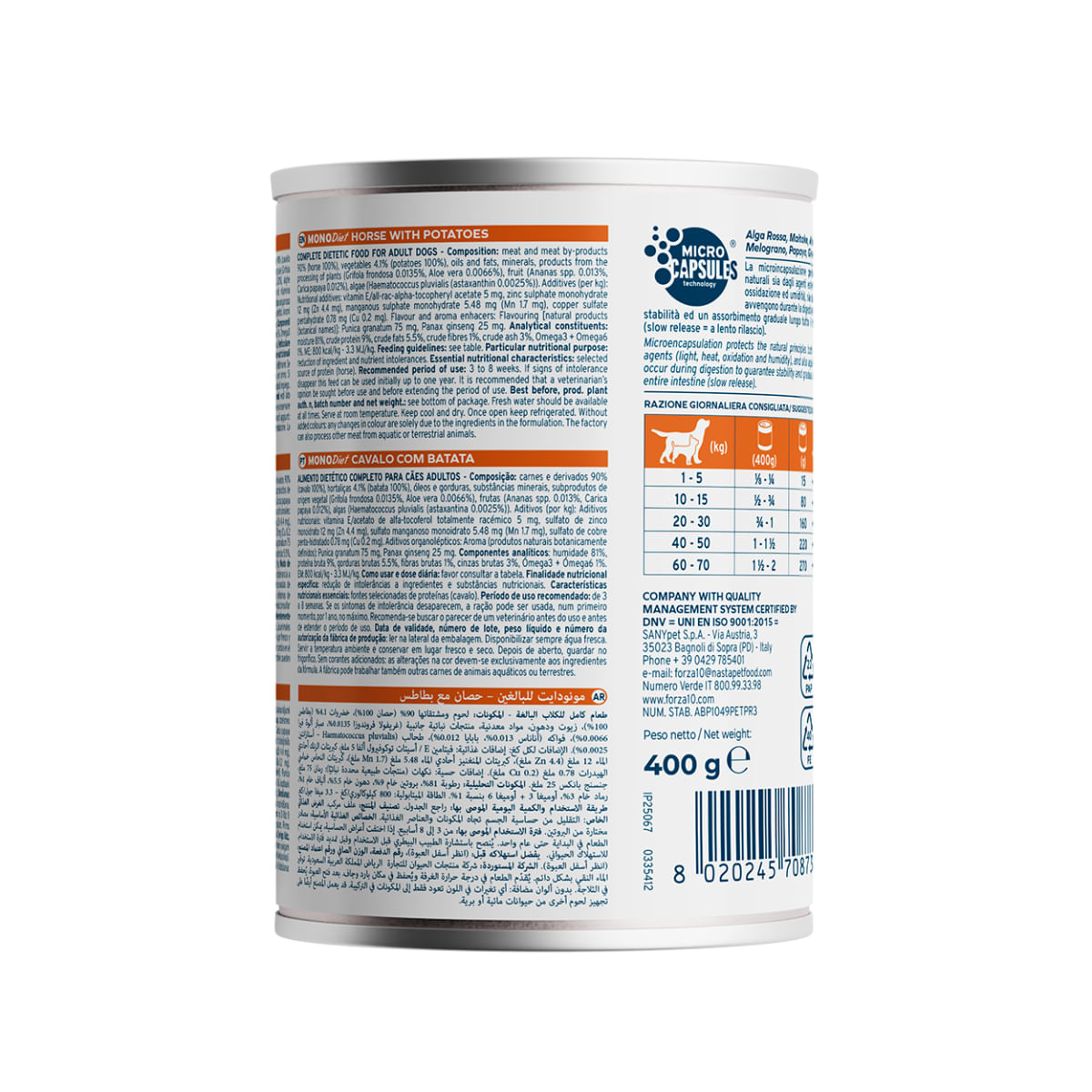 FORZA10 Monodiet, XS-XL, Cal și Cartofi, dietă veterinară, conservă hrană umedă monoproteică câini, alergii, (pate), 400g - poza 4