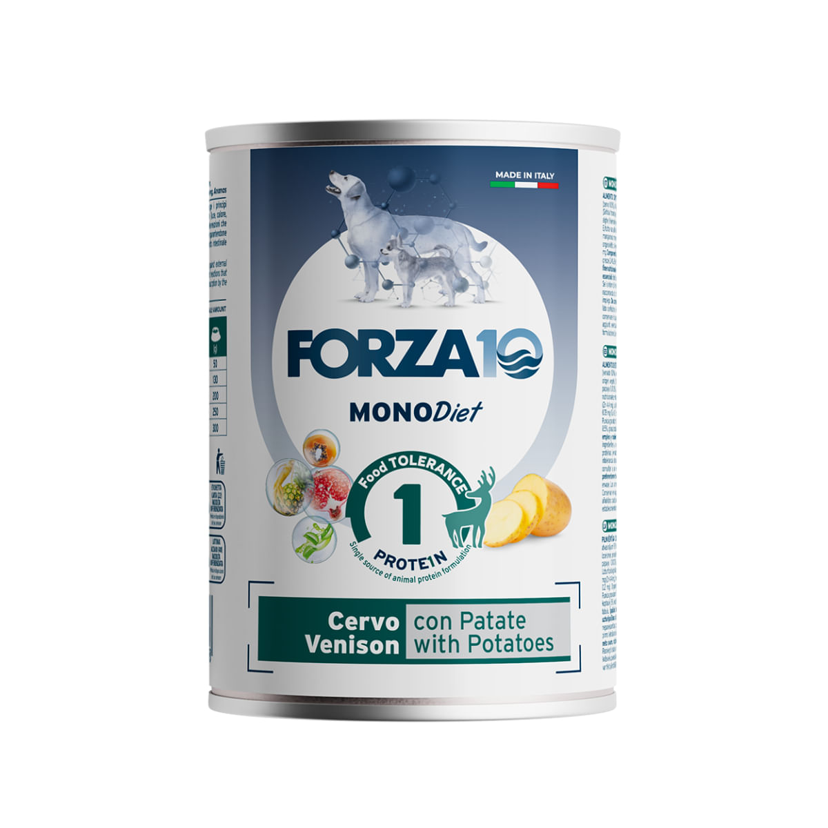 FORZA10 Monodiet, XS-XL, Căprioară și Cartofi, dietă veterinară, conservă hrană umedă monoproteică câini, alergii, (pate), 400g - poza 2