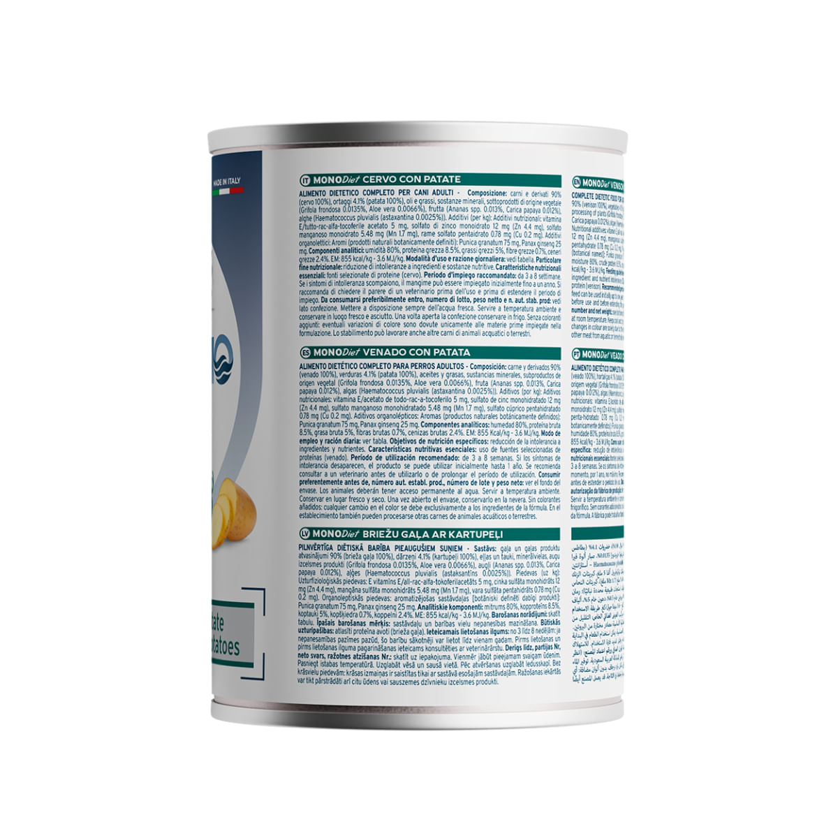 FORZA10 Monodiet, XS-XL, Căprioară și Cartofi, dietă veterinară, conservă hrană umedă monoproteică câini, alergii, (pate), 400g - poza 3