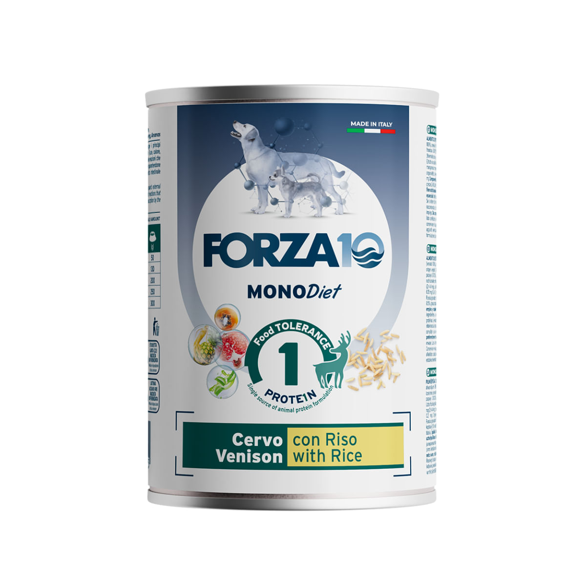 FORZA10 Monodiet, XS-XL, Căprioară și Orez, dietă veterinară, conservă hrană umedă monoproteică câini, alergii, (pate), 400g - poza 1