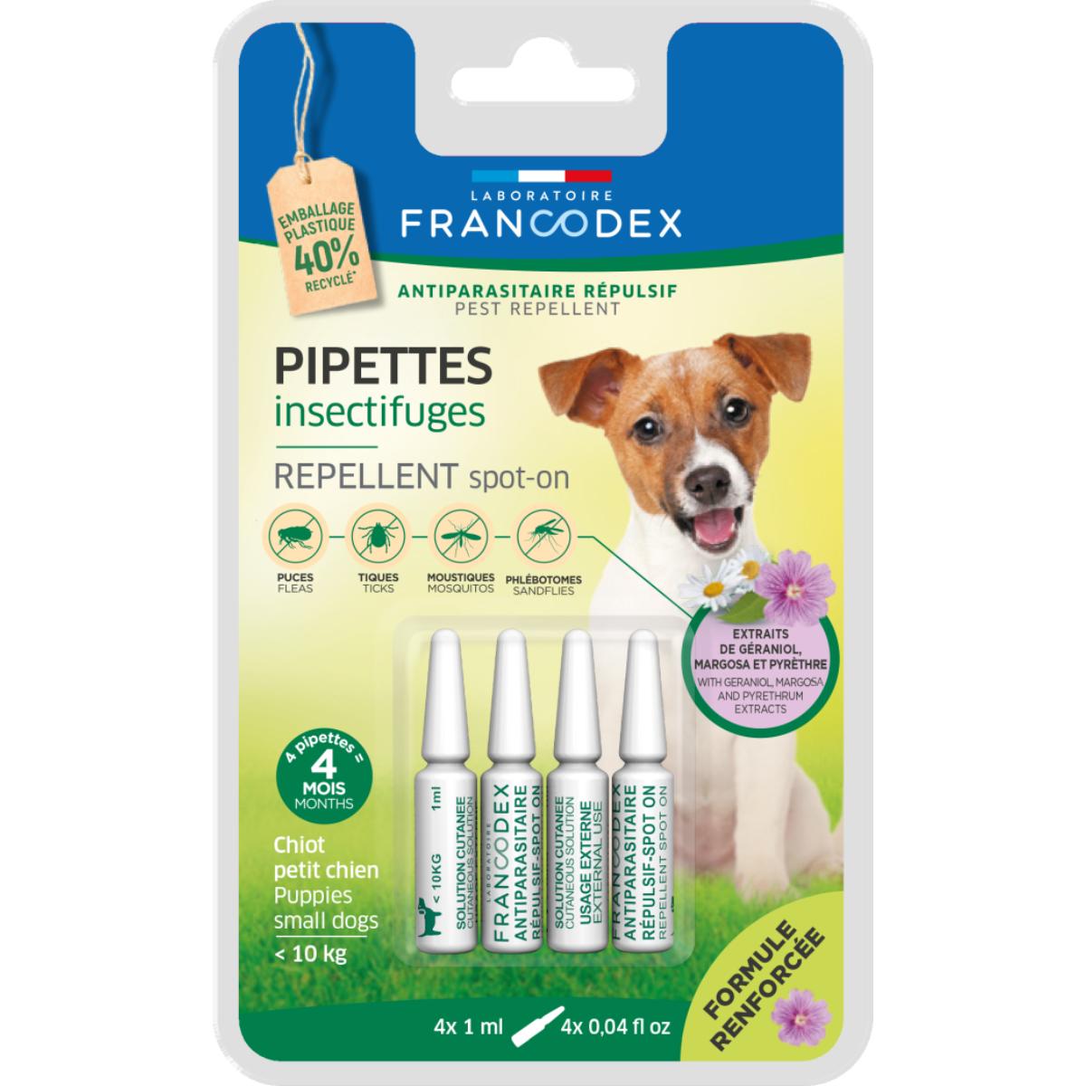 FRANCODEX, deparazitare externă naturală câini, pipetă repelentă FRANCODEX, deparazitare externă naturală câini junior & adult, XS-S(2 - 10kg), pipetă repelentă, 1ml x 4buc - poza 2