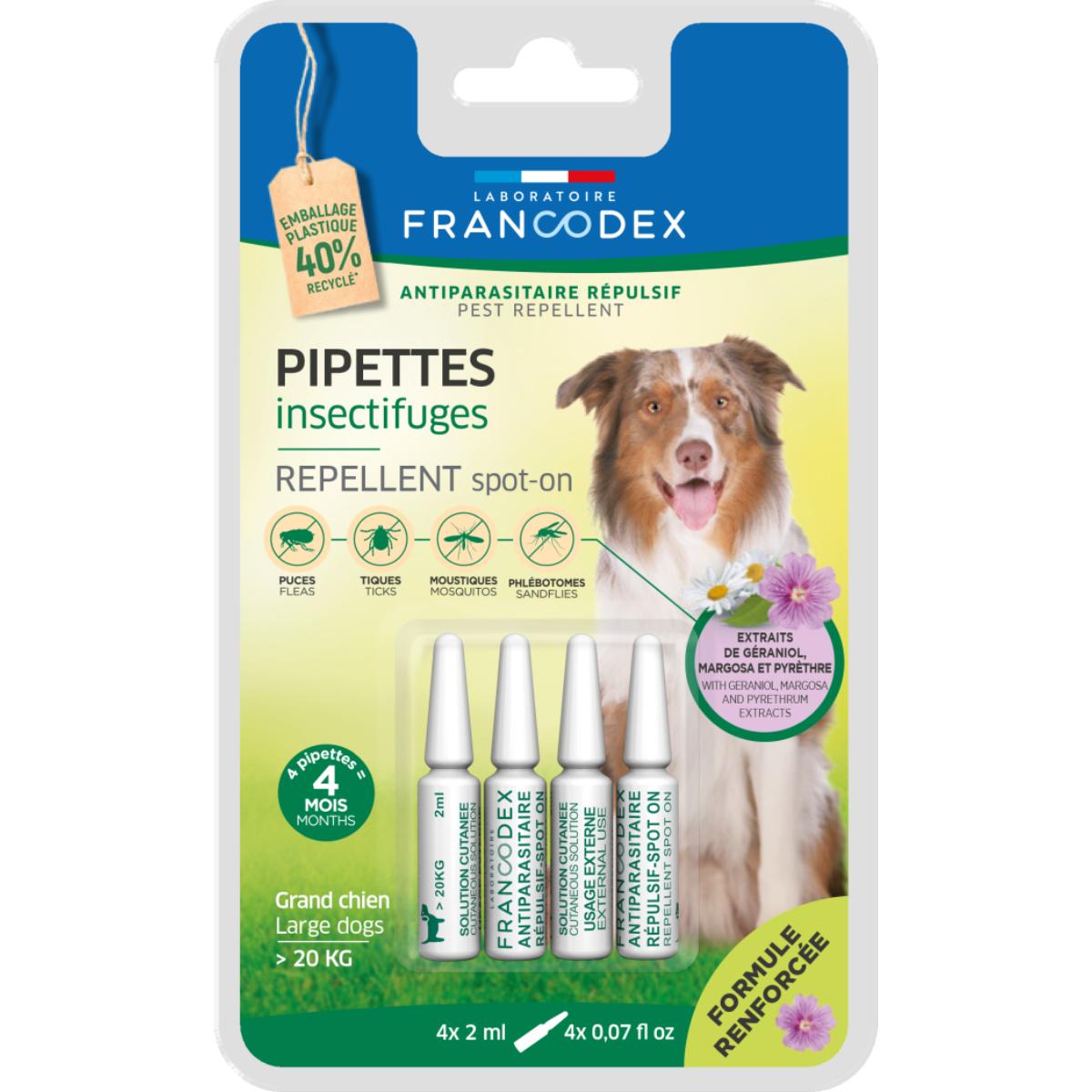 FRANCODEX, deparazitare externă naturală câini, pipetă repelentă FRANCODEX, deparazitare externă naturală câini, L-XL(>20kg), pipetă repelentă, 2ml x 4buc - poza 2