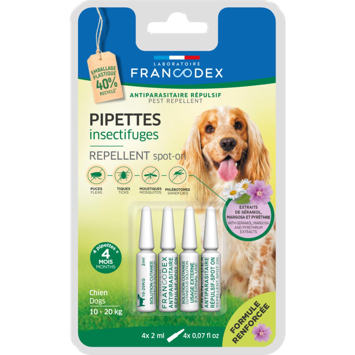FRANCODEX, deparazitare externă naturală câini, pipetă repelentă FRANCODEX, deparazitare externă naturală câini, M(10 - 20kg), pipetă repelentă, 2ml x 4buc - poza 2