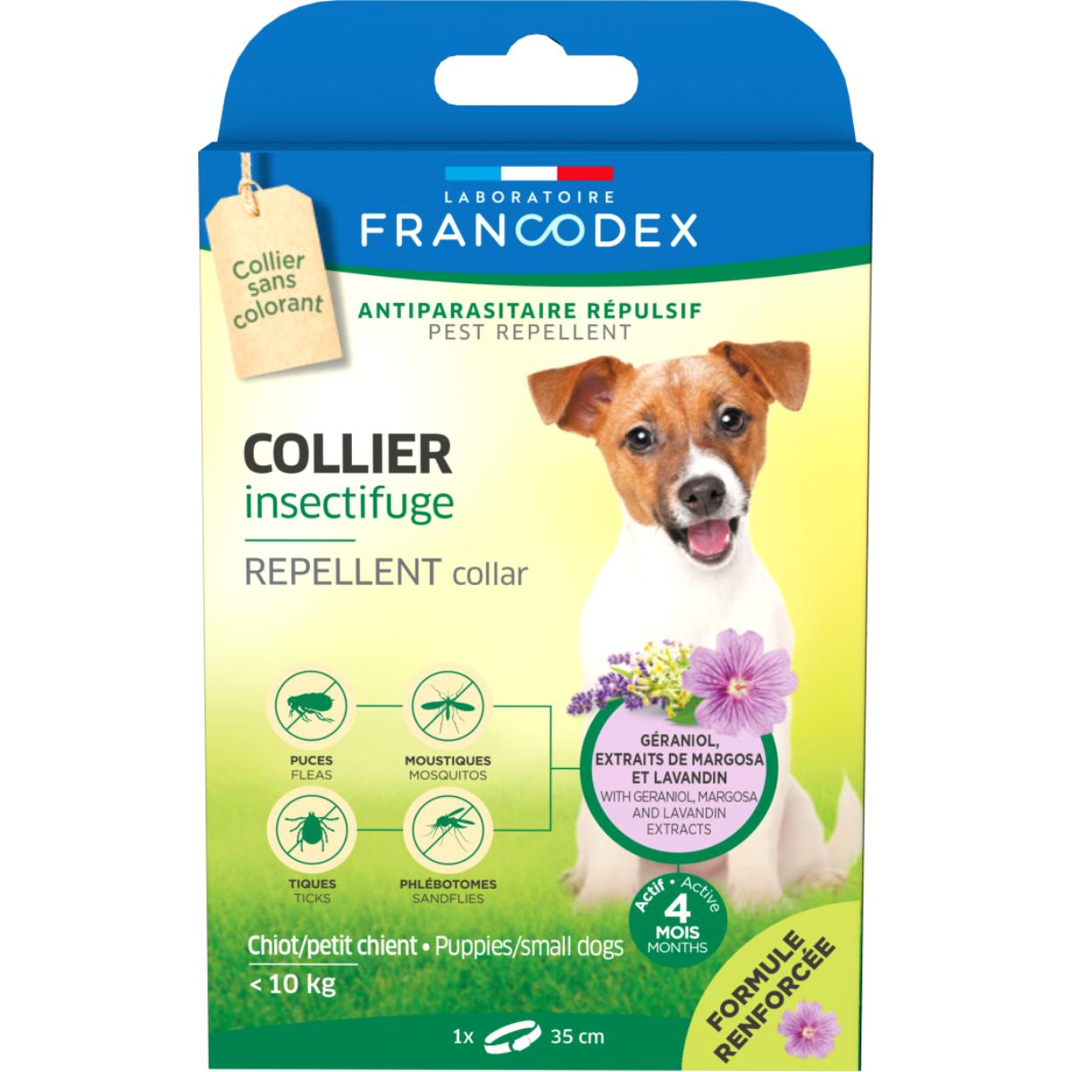 FRANCODEX, deparazitare externă naturală câini, zgardă repelentă FRANCODEX, deparazitare externă naturală câini junior & adult, XS-S(<10kg), zgardă repelentă, 35 cm, gri, 1buc - poza 2
