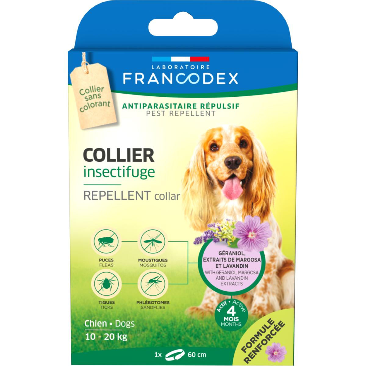 FRANCODEX, deparazitare externă naturală câini, zgardă repelentă FRANCODEX, deparazitare externă naturală câini, M(10 - 20kg), zgardă repelentă, 60 cm, gri, 1buc - poza 1