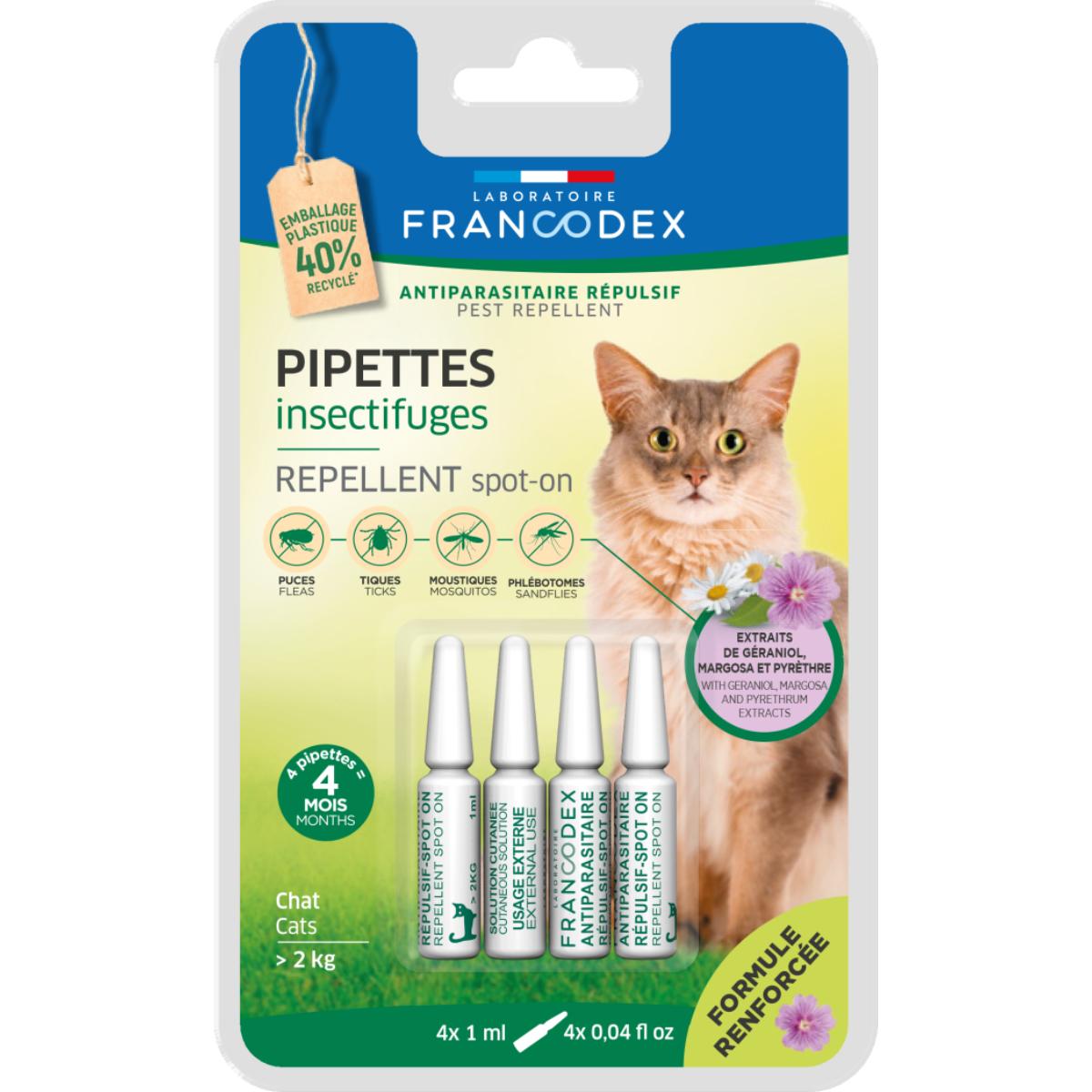 FRANCODEX, deparazitare externă naturală pisici, (2 - 8kg), pipetă repelentă, 1ml x 4buc - poza 1
