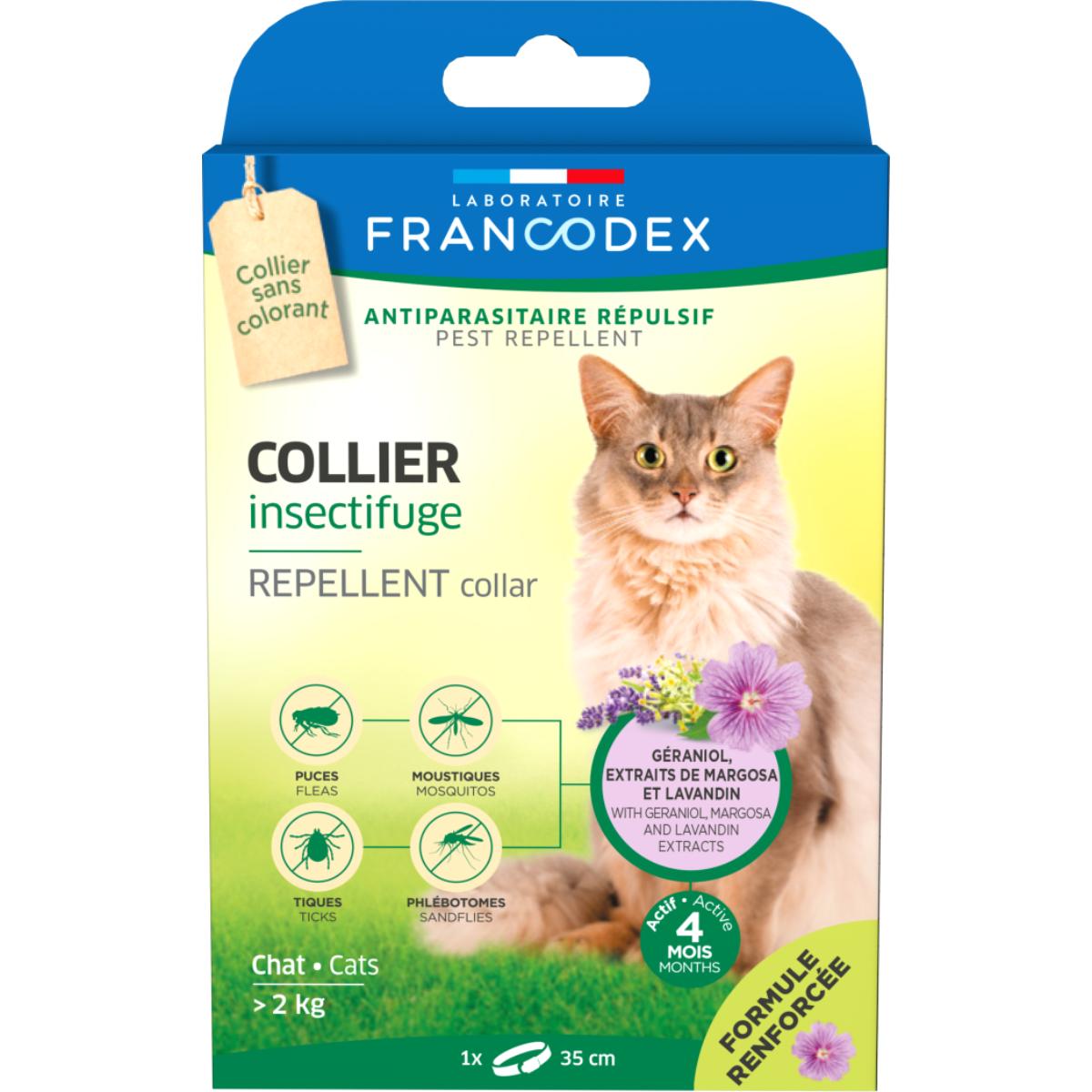 FRANCODEX, deparazitare externă naturală pisici, (2 - 8kg), zgardă repelentă, 35 cm, gri, 1buc - poza 1