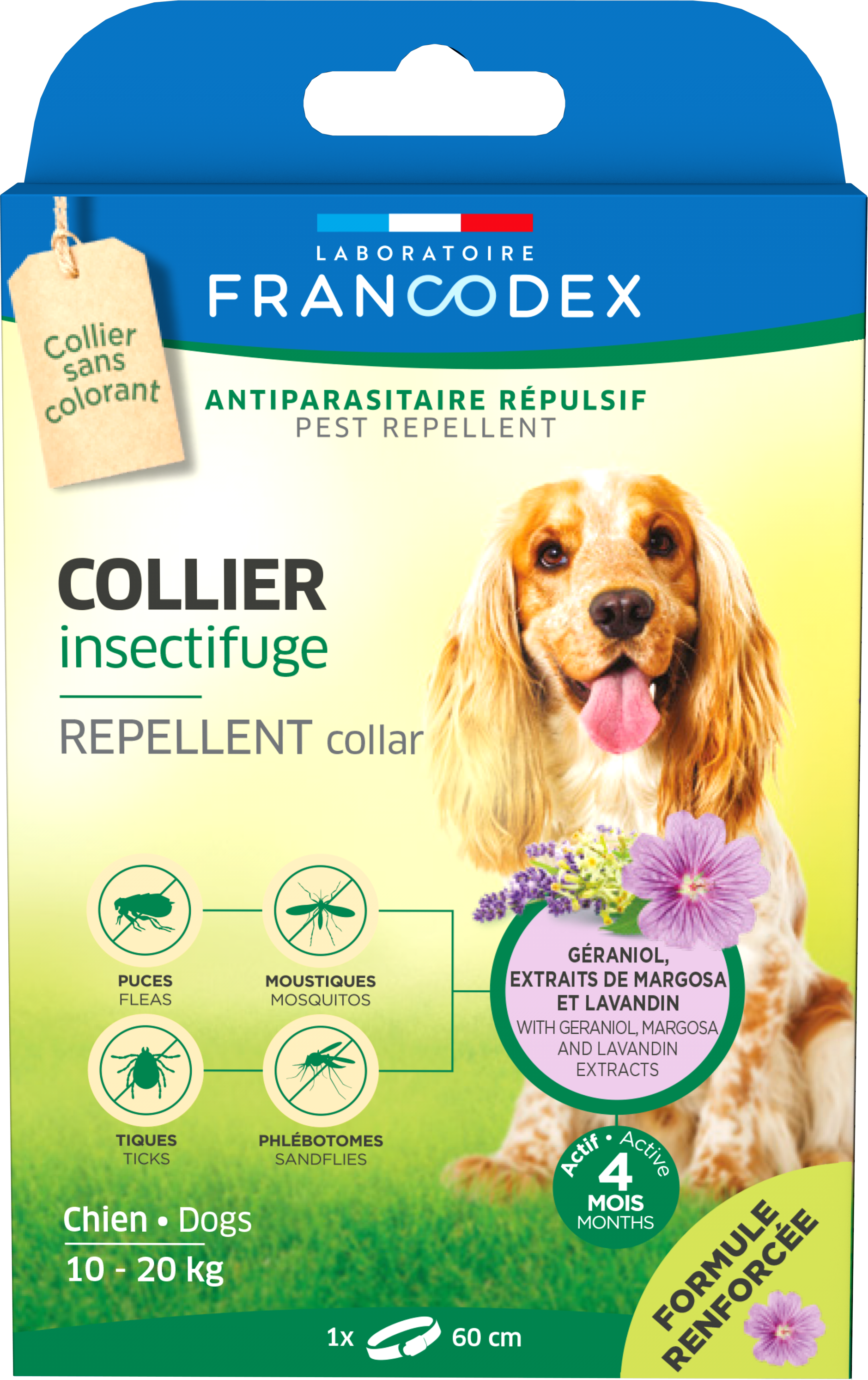 Francodex, zgarda antiparazitara geraniol dog medium, 10-20 kg