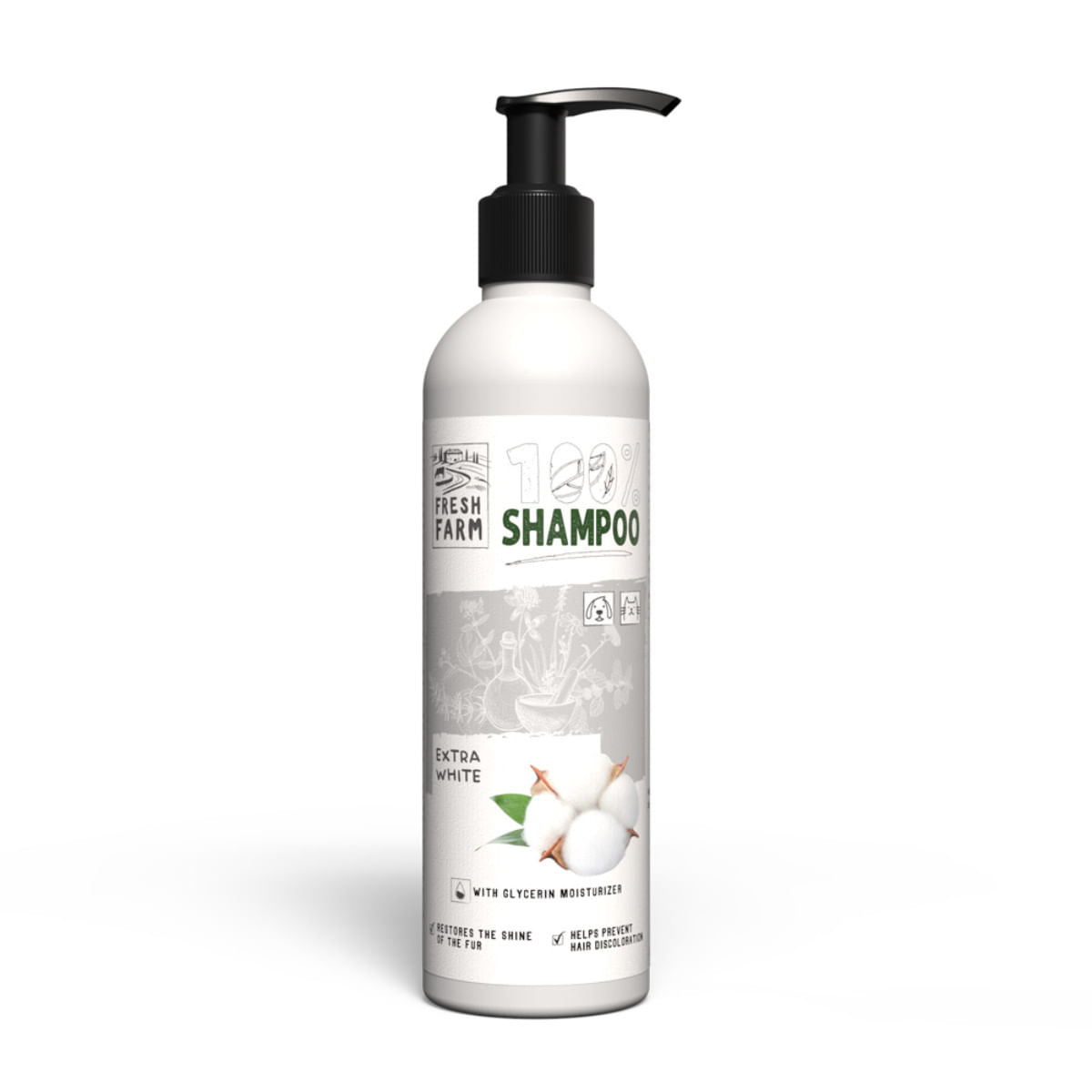 FRESH FARM Extra White, XS-XL, șampon câini, blană albă, flacon, 250ml - poza 2