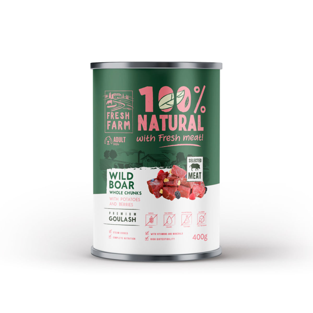 FRESH FARM Goulash, XS-XL, Mistreț, conservă hrană umedă fără cereale câini, (în supă), 400g - poza 1