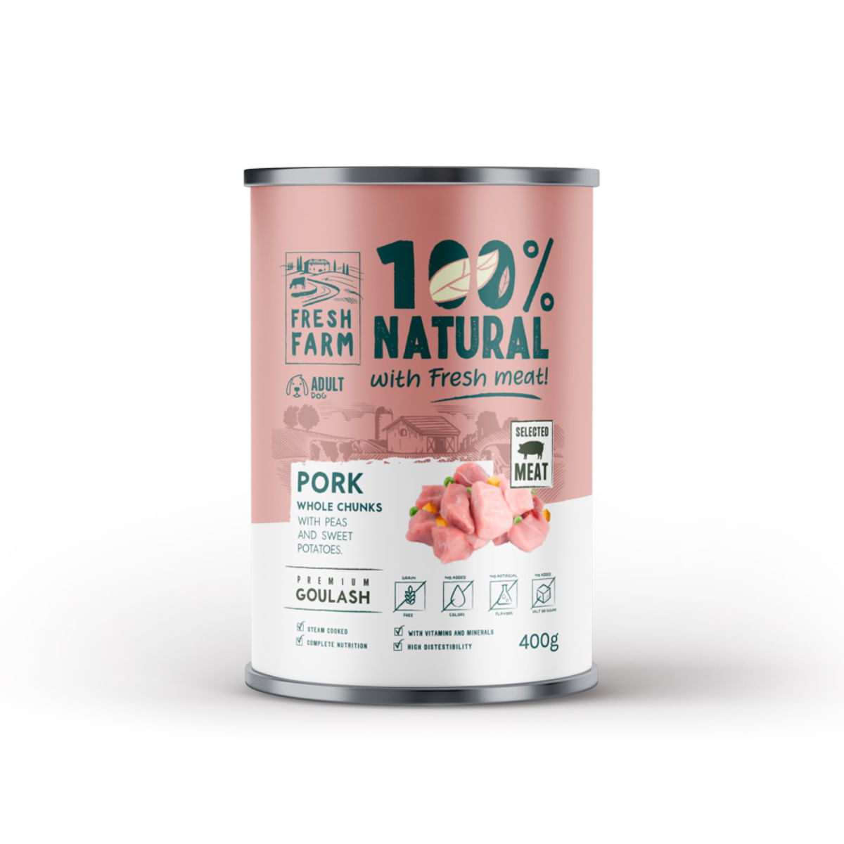 FRESH FARM Goulash, XS-XL, Porc, conservă hrană umedă fără cereale câini, (în supă), 400g - poza 2