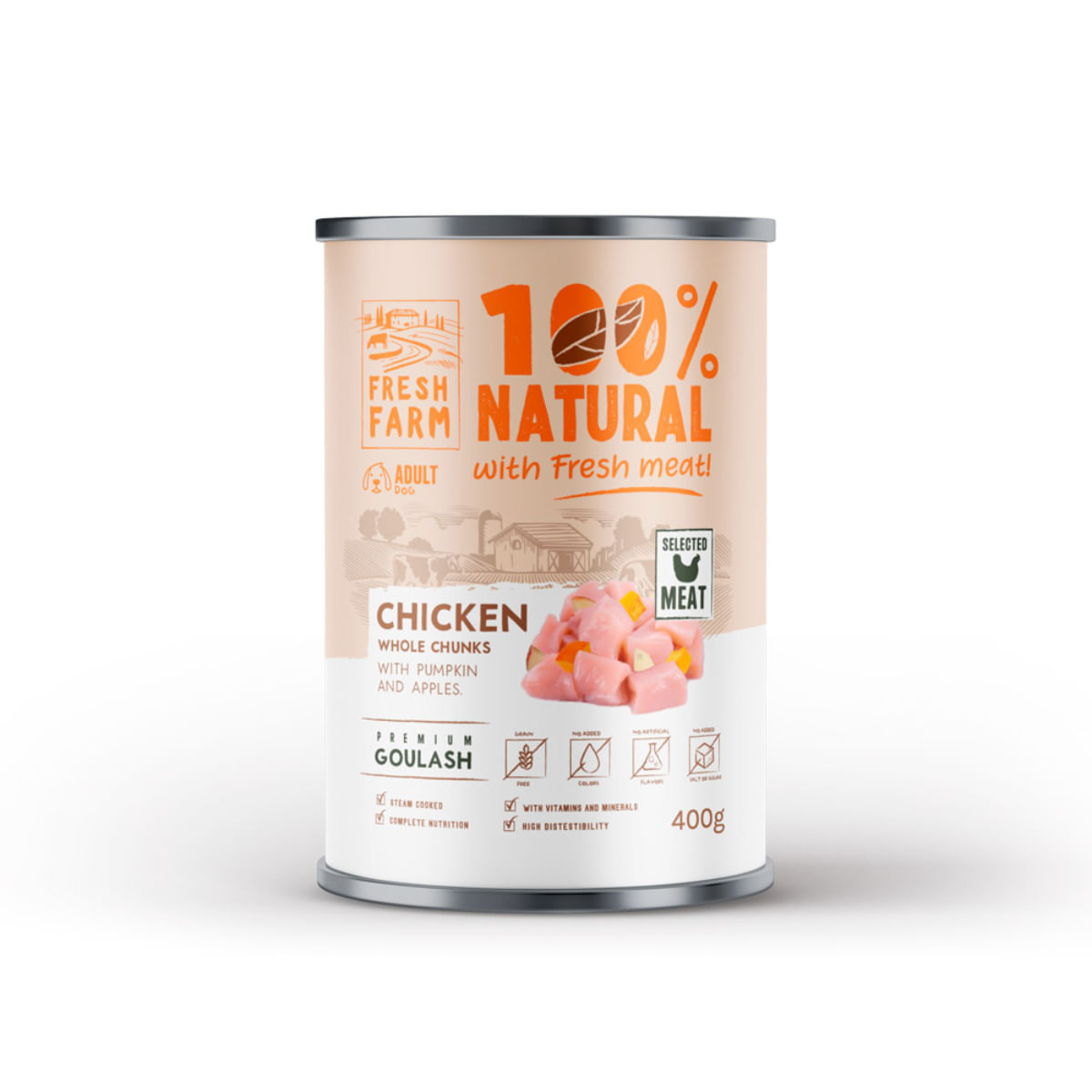 FRESH FARM Goulash, XS-XL, Pui, conservă hrană umedă fără cereale câini, (în supă), 400g - poza 1