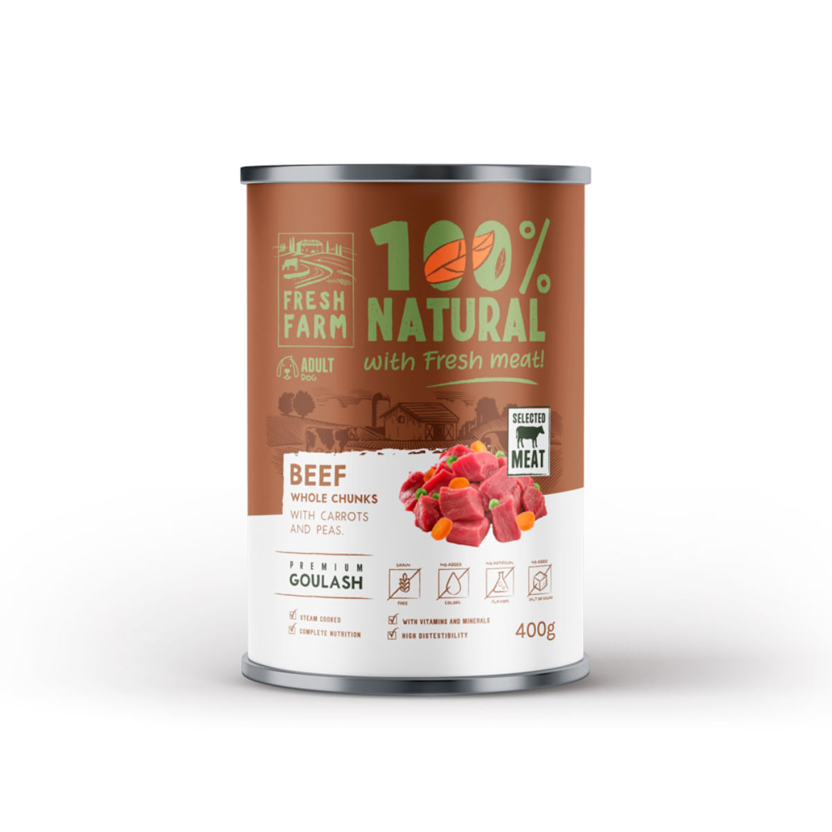 FRESH FARM Goulash, XS-XL, Vită, conservă hrană umedă fără cereale câini, (în supă), 400g - poza 2