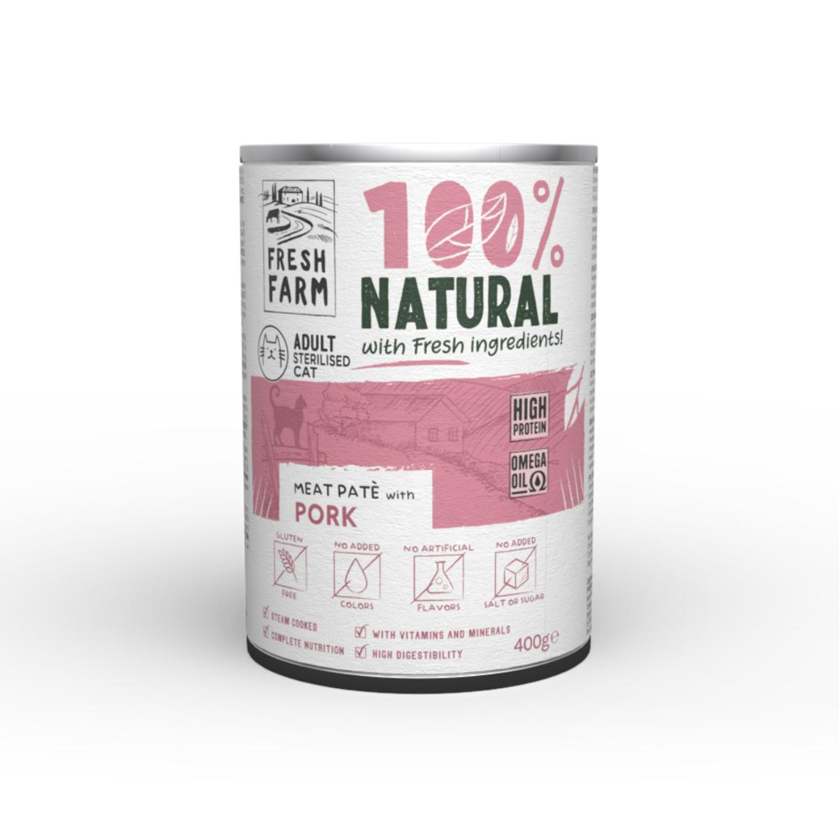 FRESH FARM Smooth Sterilised, Porc, conservă hrană umedă pisici sterilizate, (pate), 400g - poza 2
