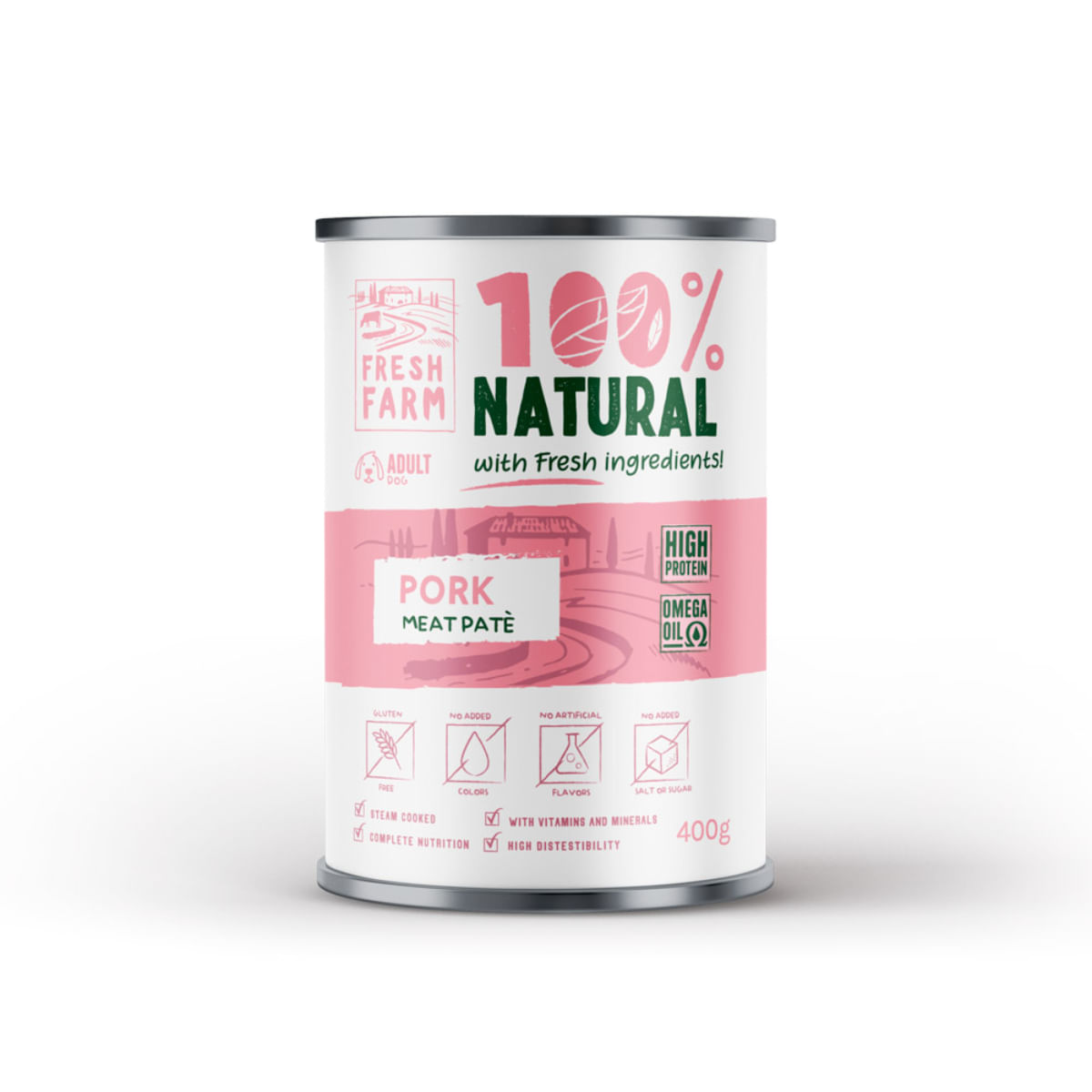 FRESH FARM Smooth, XS-XL, Porc, conservă hrană umedă câini, (pate), 400g - poza 2