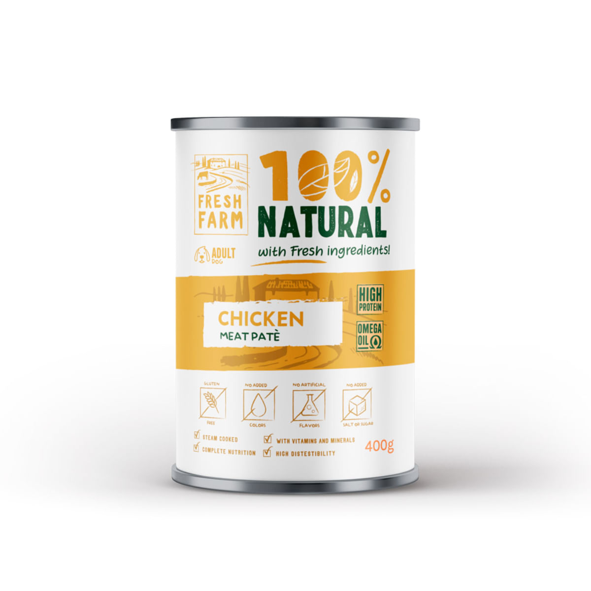 FRESH FARM Smooth, XS-XL, Pui, conservă hrană umedă câini, (pate), 400g - poza 1