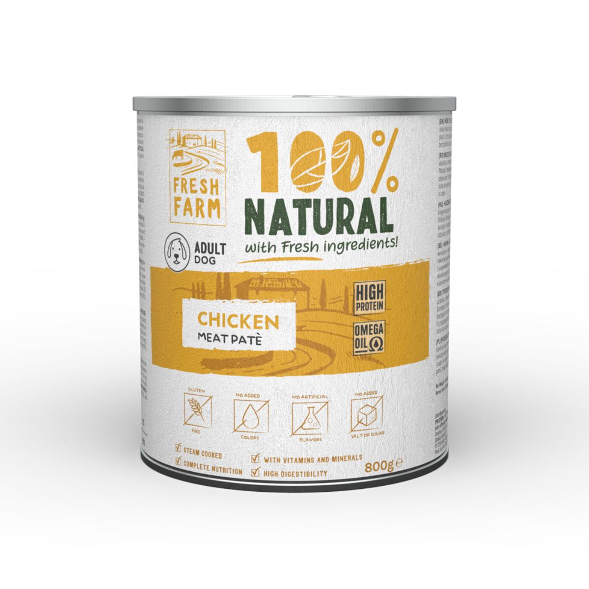 FRESH FARM Smooth, XS-XL, Pui, conservă hrană umedă câini, (pate), 800g - poza 2