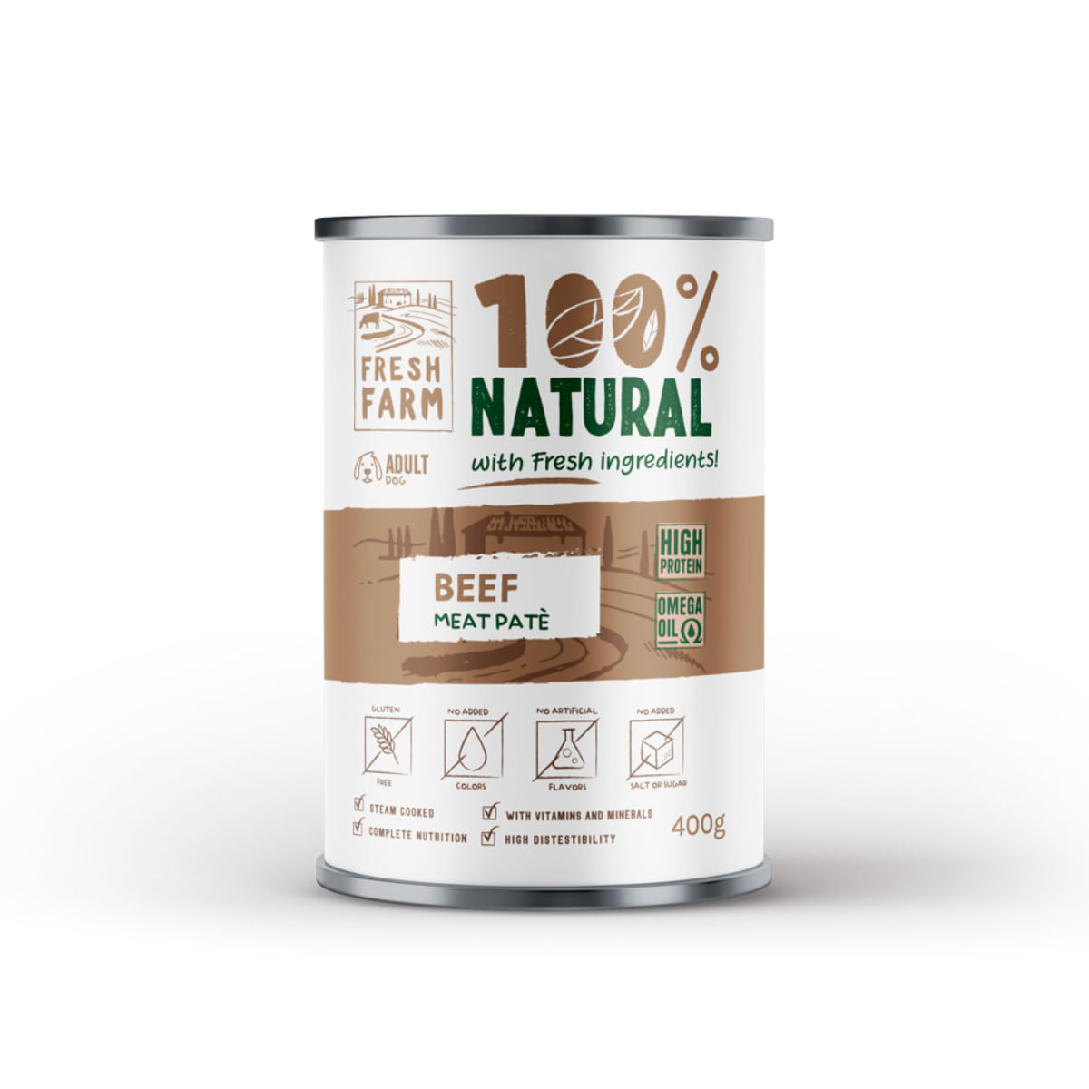 FRESH FARM Smooth, XS-XL, Vită, conservă hrană umedă câini, (pate), 400g - poza 2