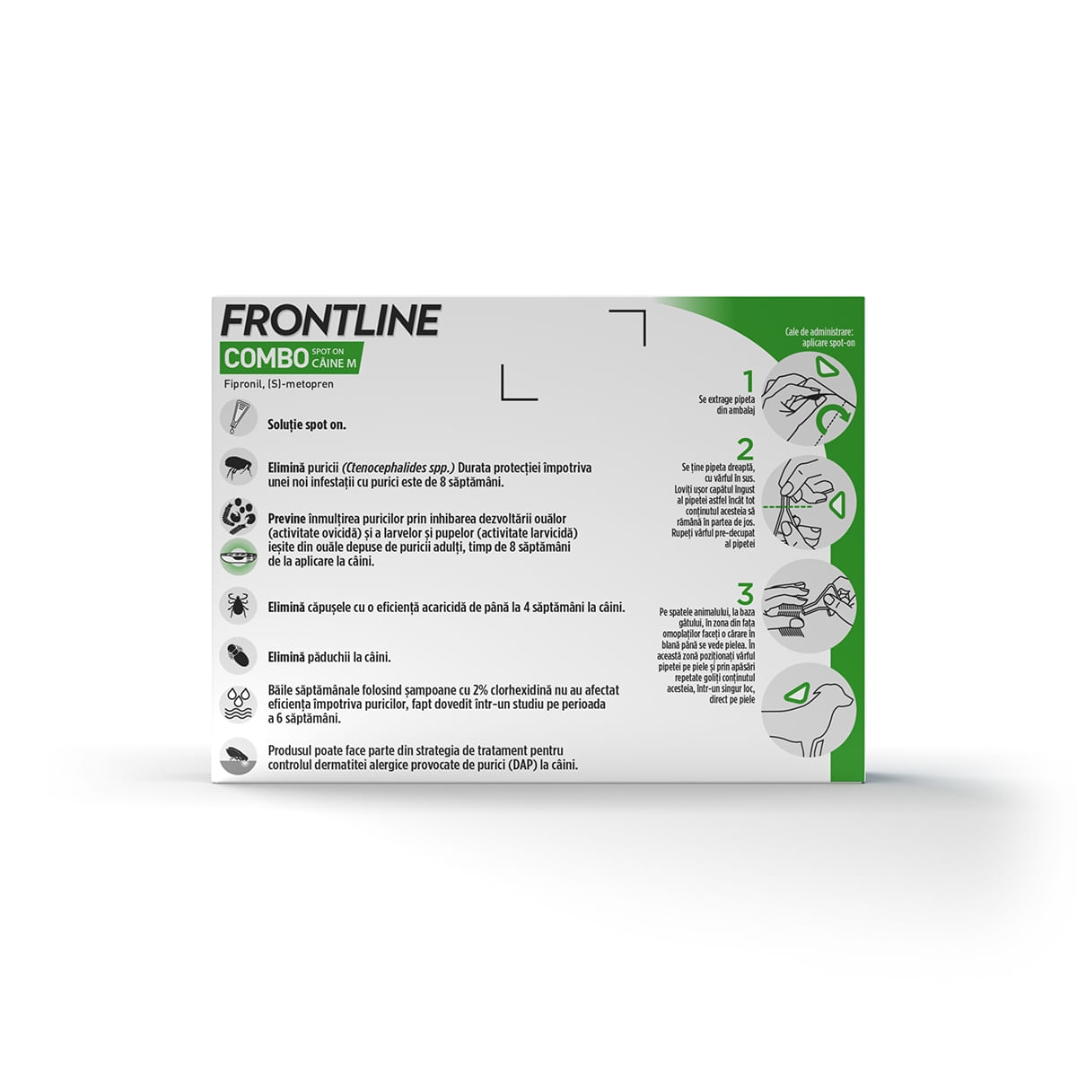 Frontline Combo, soluție spot-on antiparazitara, caini FRONTLINE Combo, spot-on, soluție antiparazitară, câini 10-20kg, 3 pipete - poza 2