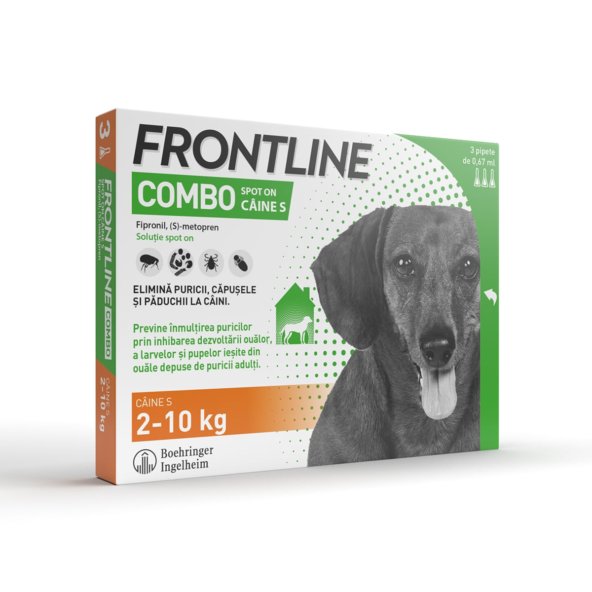 Frontline Combo, soluție spot-on antiparazitara, caini FRONTLINE Combo, spot-on, soluție antiparazitară, câini 2-10kg, 3 pipete - poza 2
