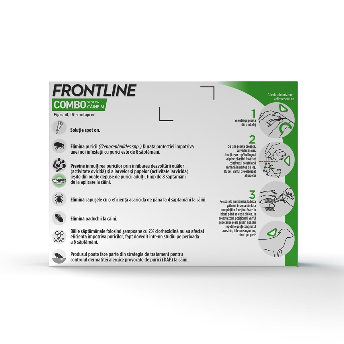 Frontline Combo, soluție spot-on antiparazitara, caini FRONTLINE Combo, spot-on, soluție antiparazitară, câini 2-10kg, 3 pipete - poza 3