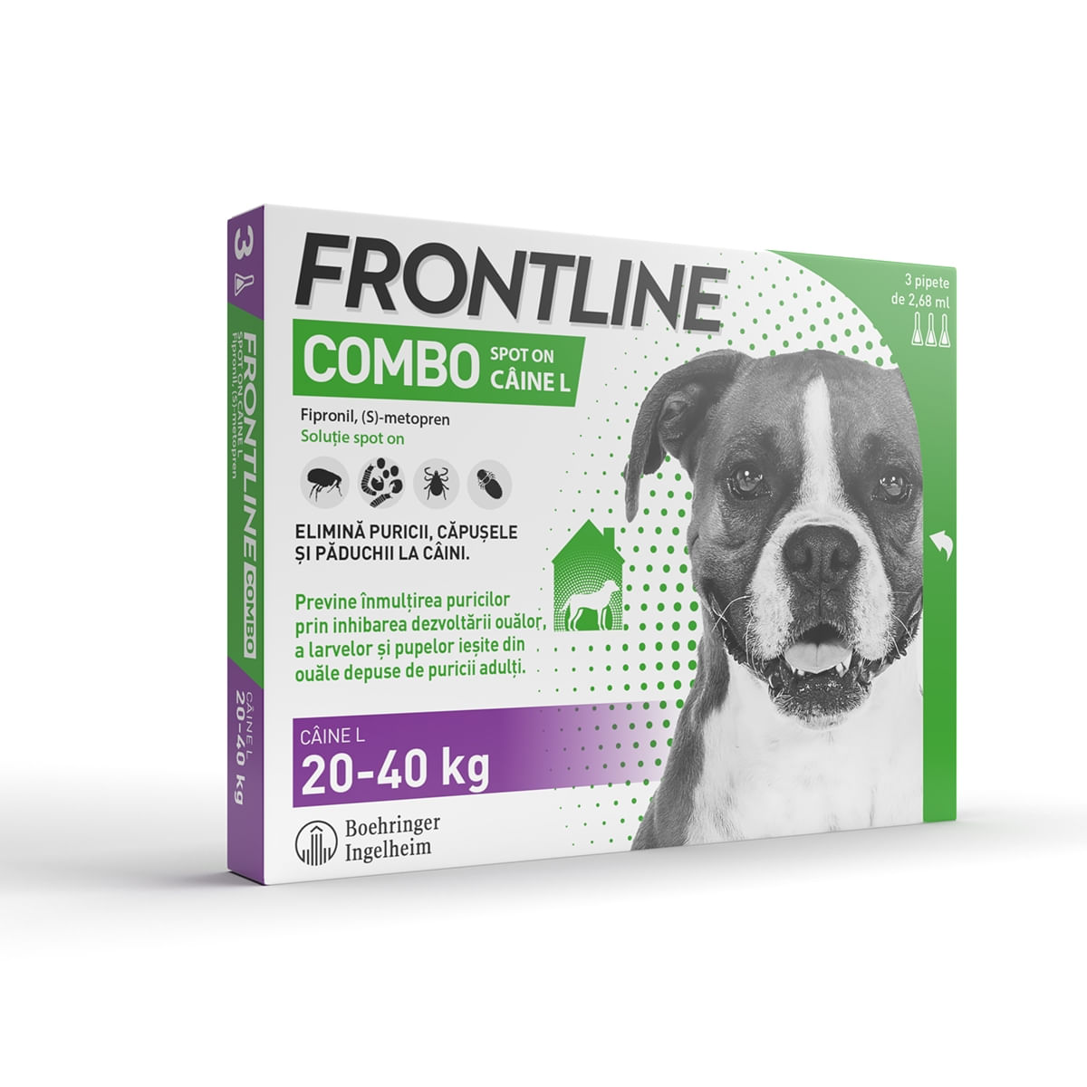Frontline Combo, soluție spot-on antiparazitara, caini FRONTLINE Combo, spot-on, soluție antiparazitară, câini 20-40kg, 3 pipete - poza 2