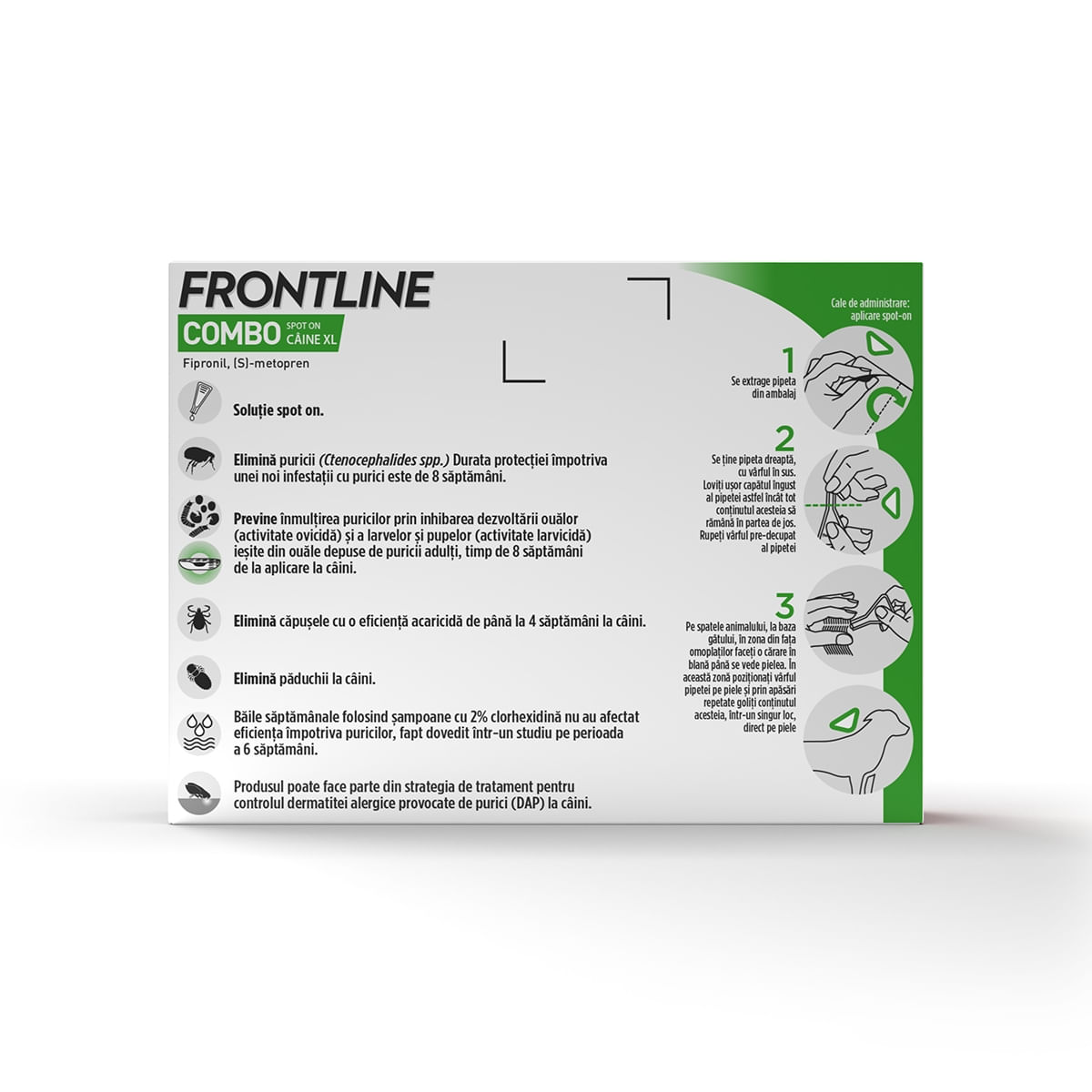 Frontline Combo, soluție spot-on antiparazitara, caini FRONTLINE Combo, spot-on, soluție antiparazitară, câini 40-60kg, 3 pipete - poza 2