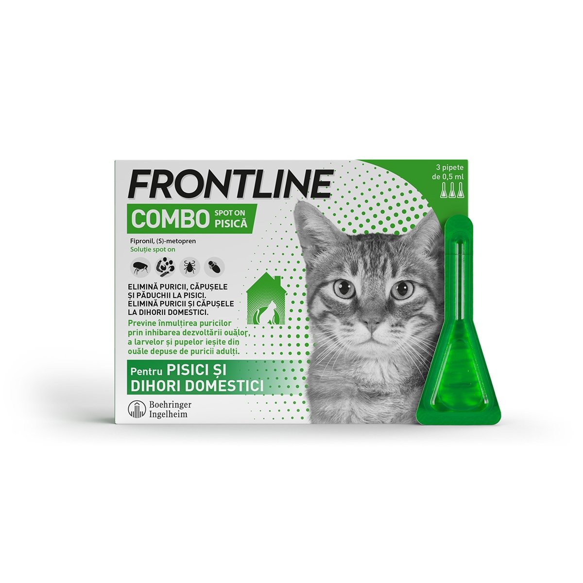 FRONTLINE Combo, spot-on, soluție antiparazitară, pisici, 3 pipete - poza 2