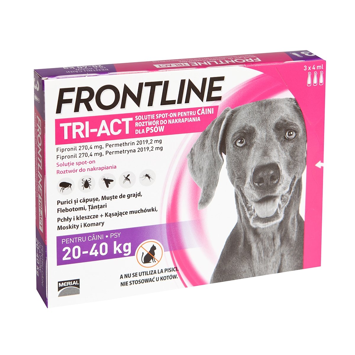 Frontline Tri-Act, solutie spot-on antiparazitară, câini FRONTLINE Tri-Act, spot-on, soluție antiparazitară, câini 20-40kg, 3 pipete - poza 1