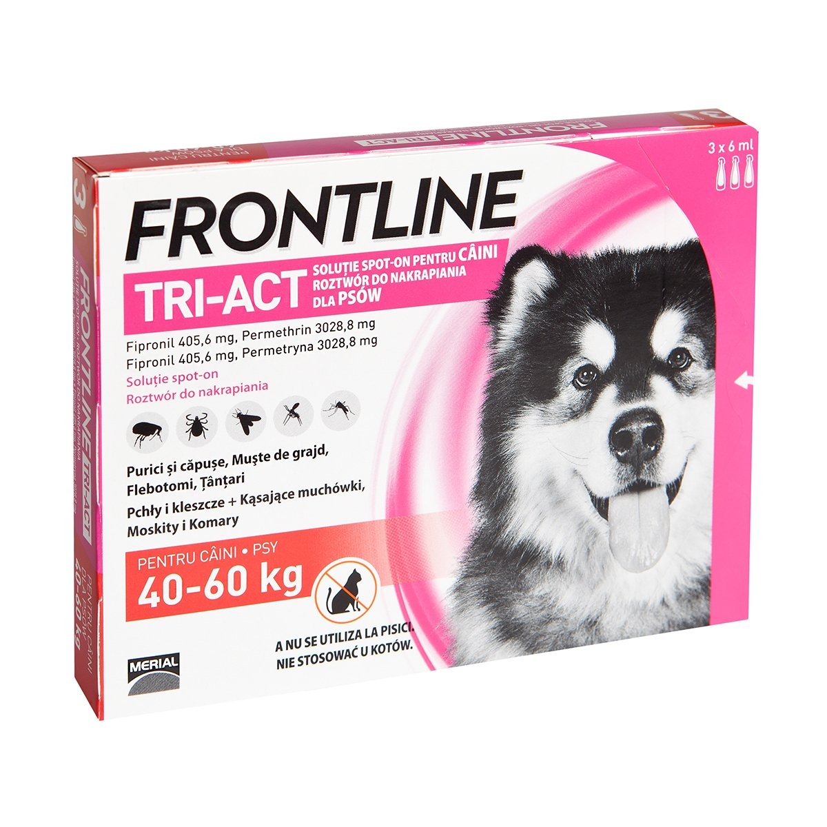 Frontline Tri-Act, solutie spot-on antiparazitară, câini FRONTLINE Tri-Act, spot-on, soluție antiparazitară, câini 40-60kg, 3 pipete - poza 1