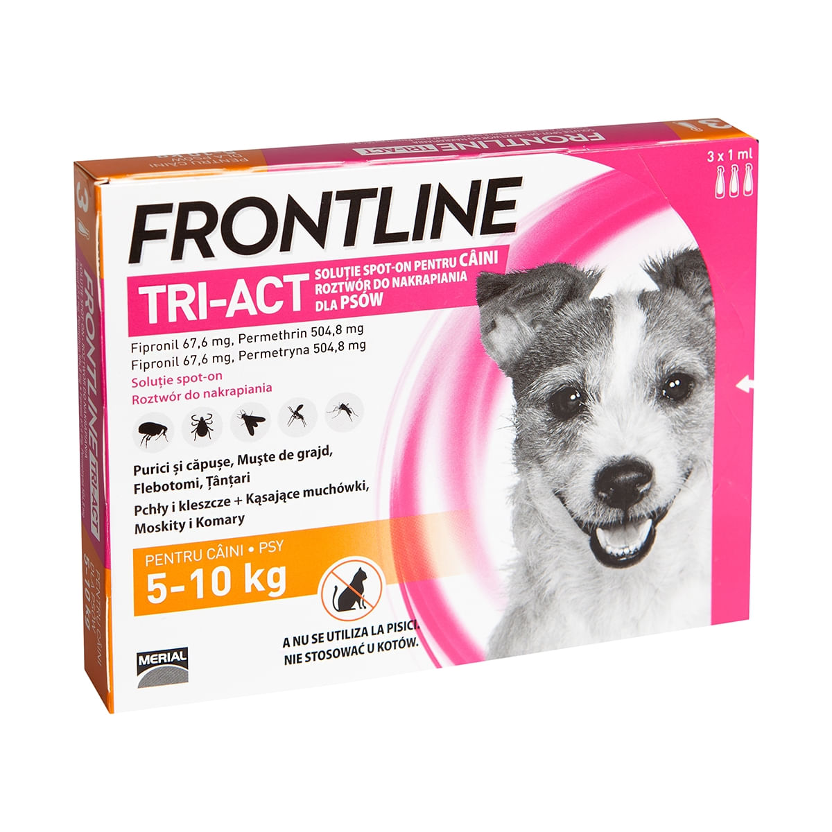 Frontline Tri-Act, solutie spot-on antiparazitară, câini FRONTLINE Tri-Act, spot-on, soluție antiparazitară, câini 5-10kg, 3 pipete - poza 2