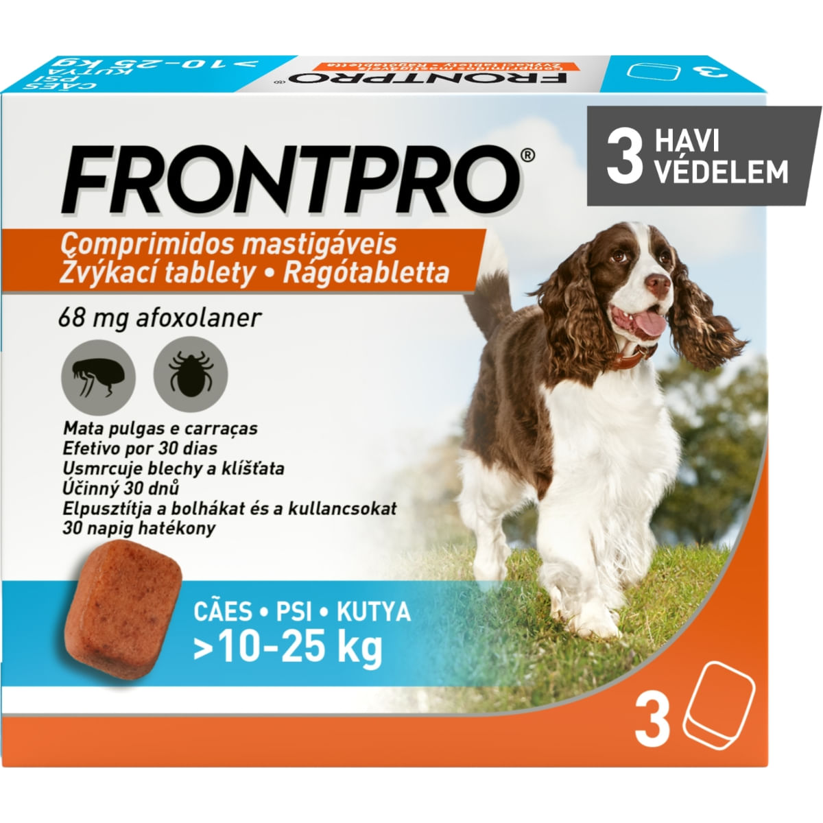 FRONTPRO, deparazitare externă câini, comprimate masticabile FRONTPRO, deparazitare externă câini, L(10 - 25kg), comprimate masticabile, 68mg x 3buc