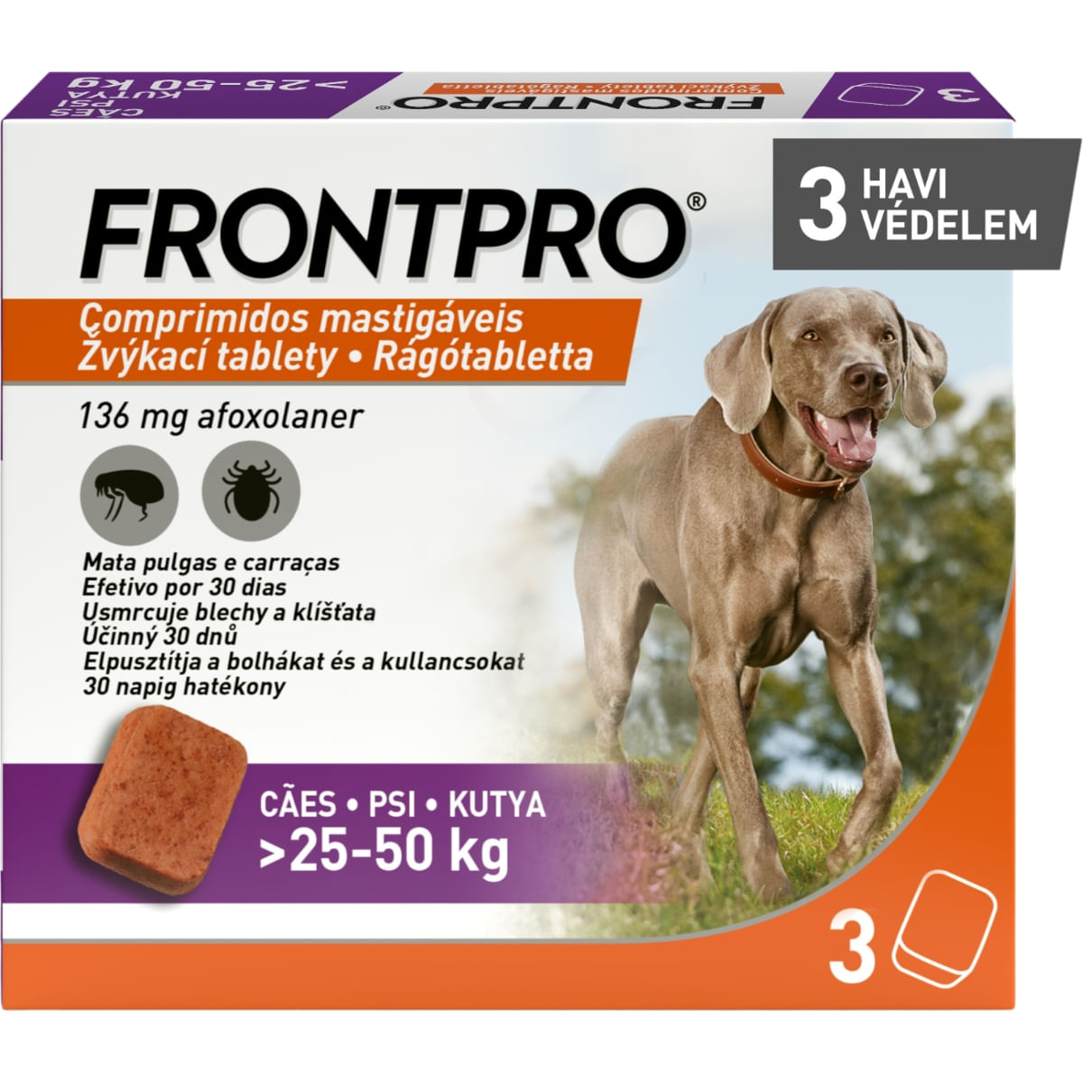 FRONTPRO, deparazitare externă câini, comprimate masticabile FRONTPRO, deparazitare externă câini, XL(25 - 50kg), comprimate masticabile, 136mg x 3buc - poza 1
